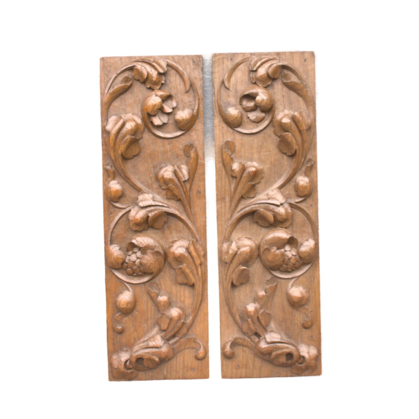 Antique pair carved wooden panels of solid oak with acanthus leaf design 13.39″