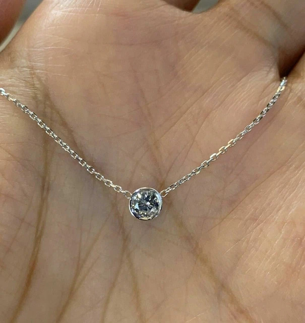 1.50Ct Lab Created Diamond Solitaire Pendant 14K White Gold Finish With Chain