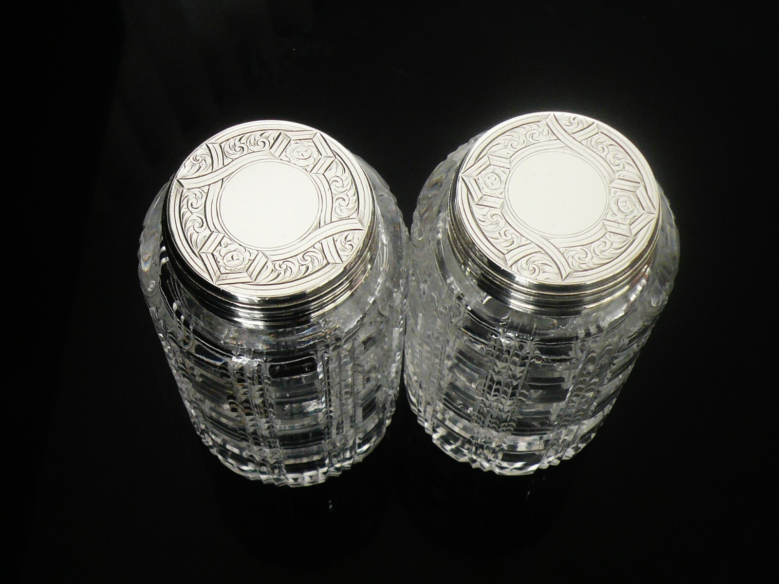 Pair Sterling Silver Glass Bottles, William Neale, London Antique 1867