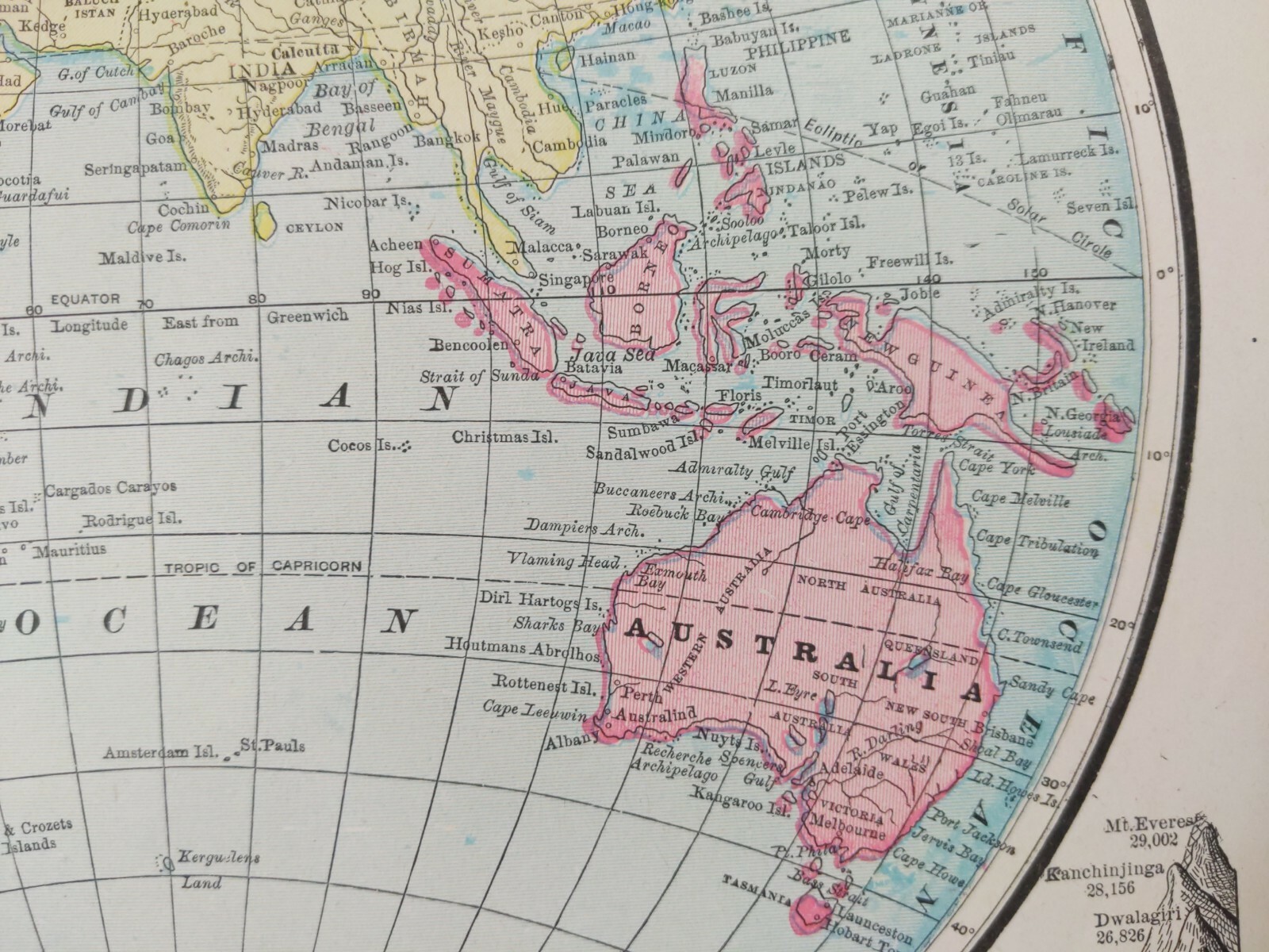 Vintage 1900 EASTERN HEMISPHERE Map 11″x14″ Old Antique Original ASIA AUSTRALIA