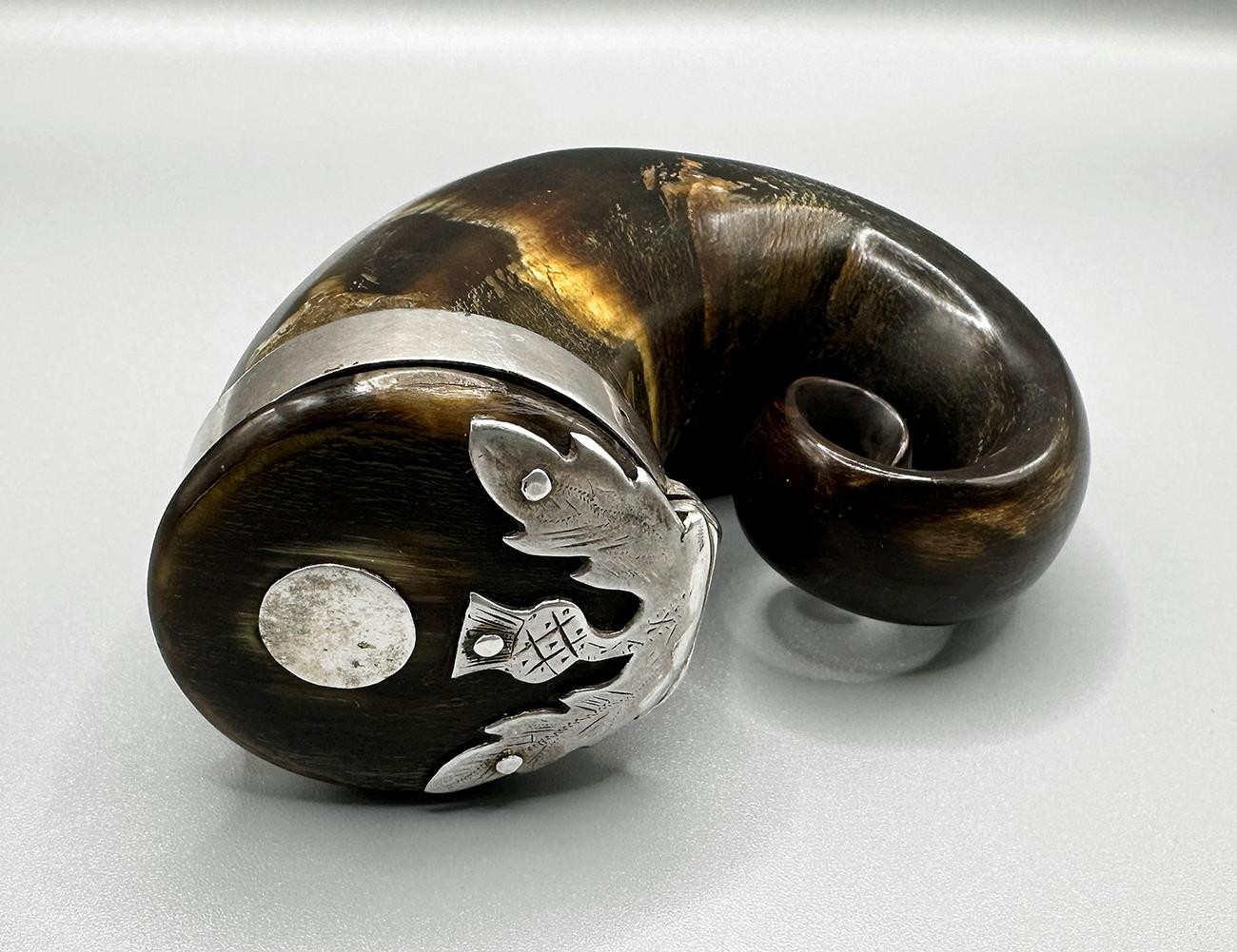 GEORGIAN SCOTTISH THISTLE SILVER MOUNTED RAMS HORN SNUFF MULL c1820