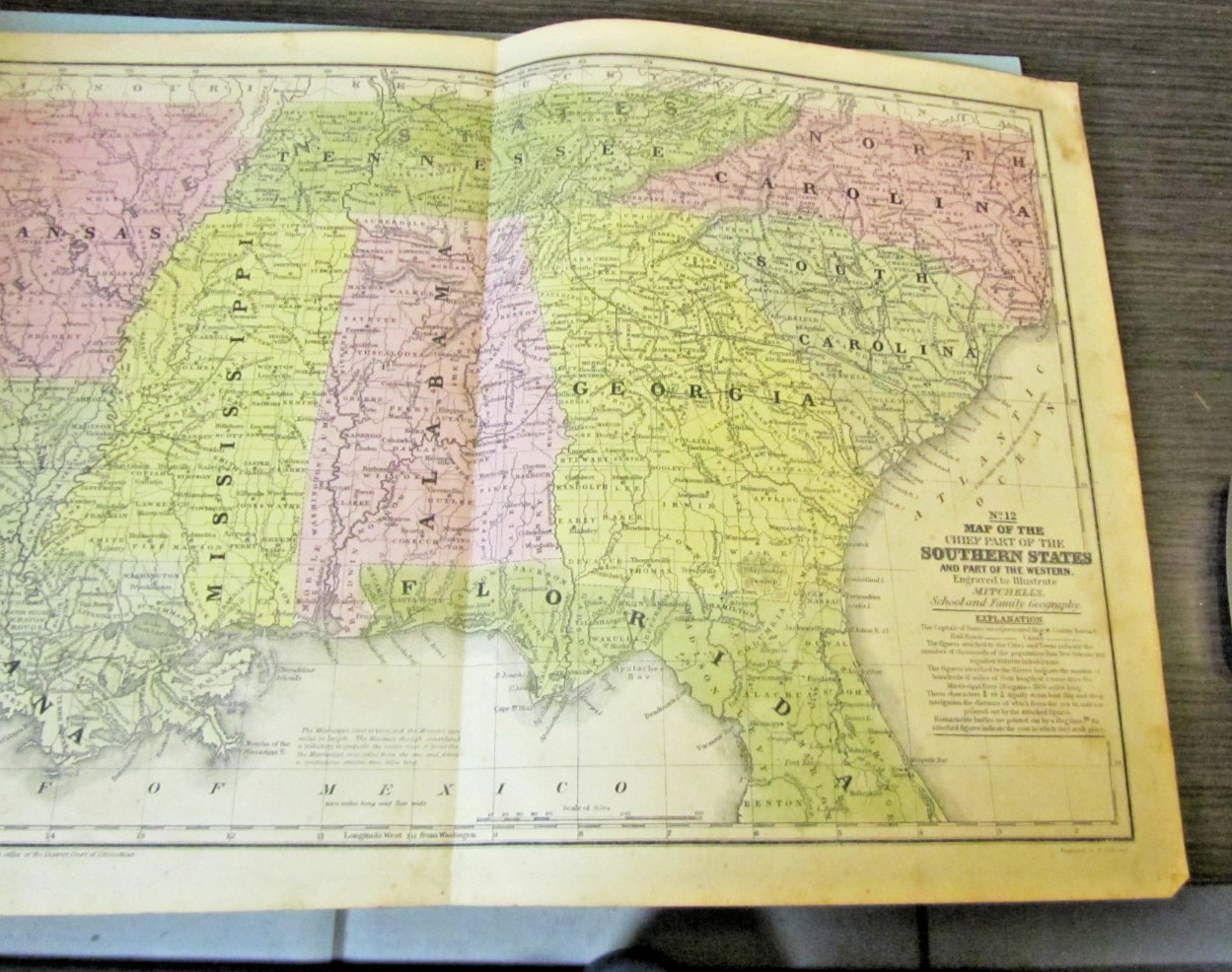 1839 Mitchell Southern States Map Georgia Alabama Florida Carolina Arkansas TN