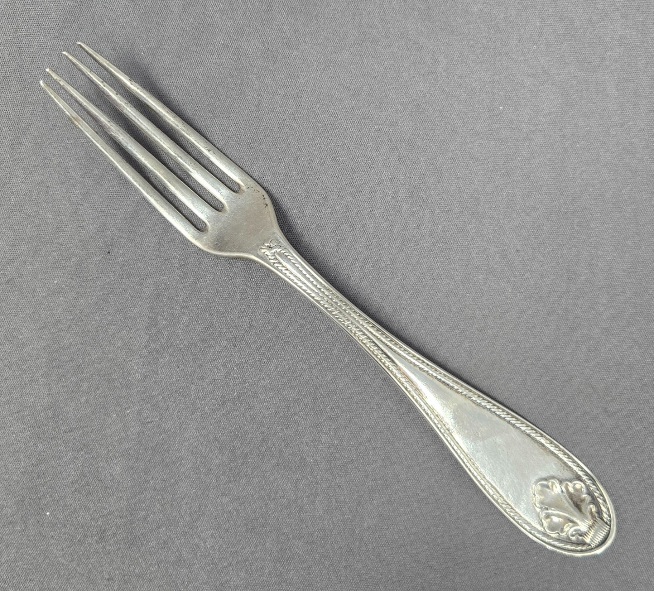 Coin Silver Fork Rope and Leaf Pattern 19th Century