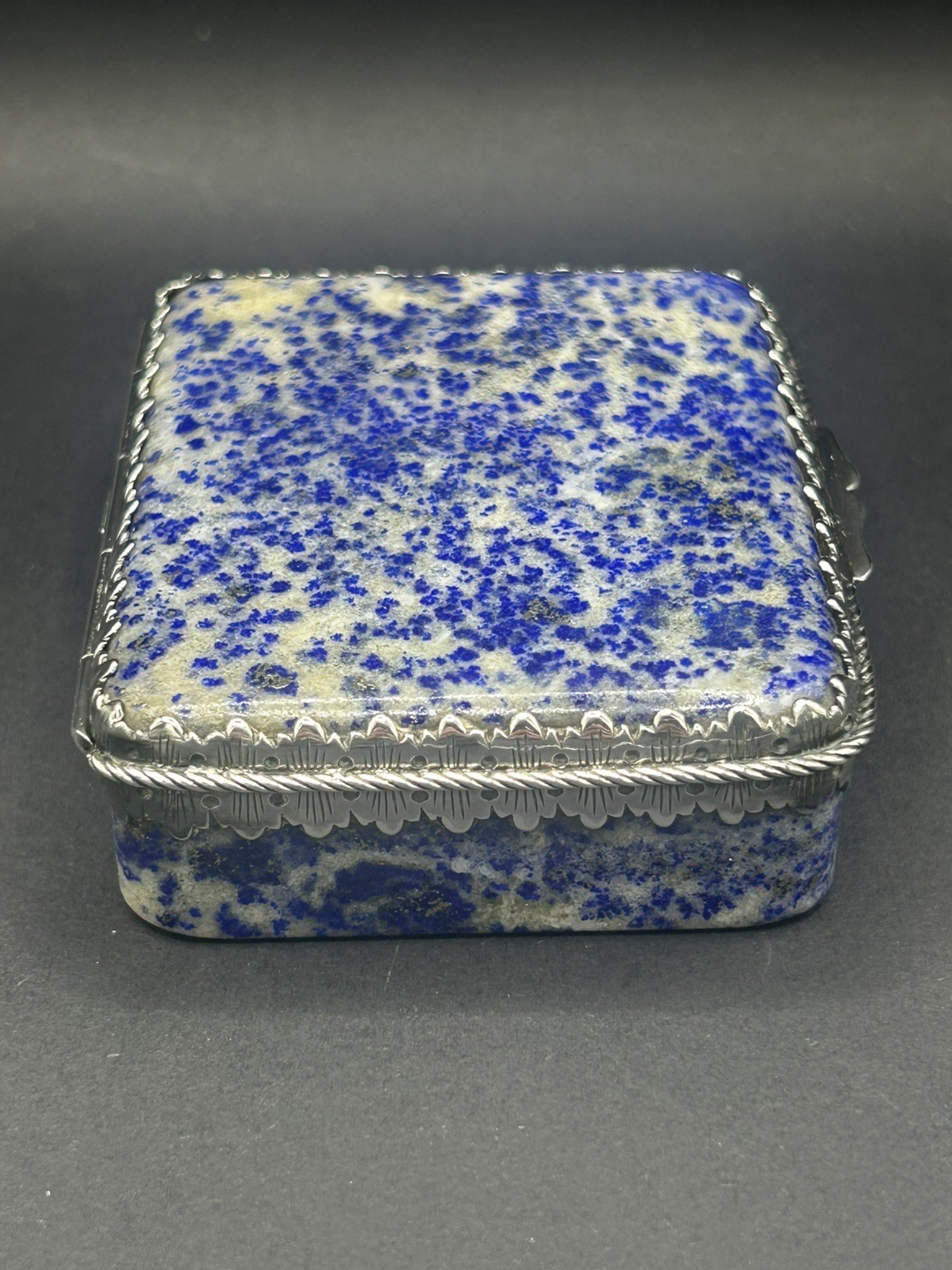 Antique Lapis Lazuli Stone Trinket Box Sterling Silver B.T.C Co. Ltd Stunning