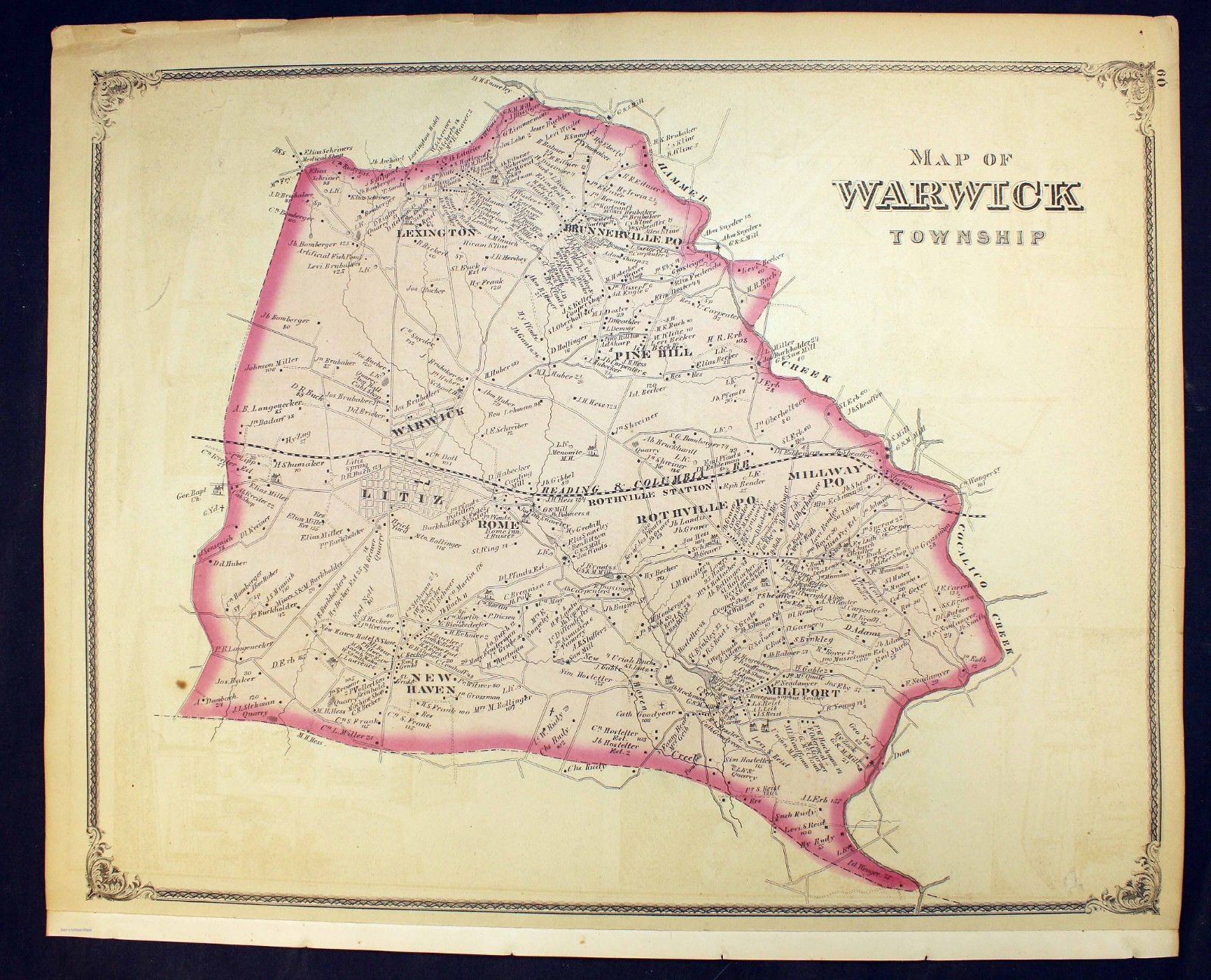 1875 Plat Map Warwick Township Lancaster County PA G Dawson Coleman Farms Prop