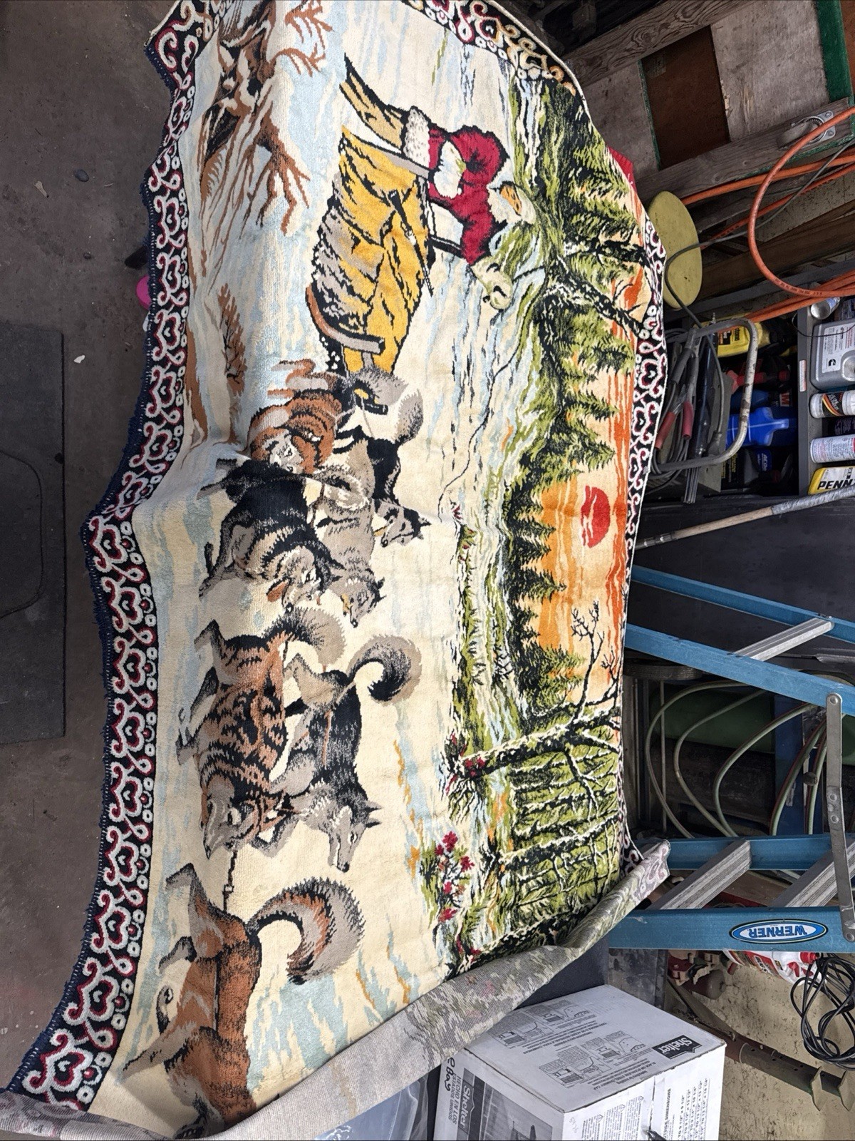 Rare Beautiful Vintage Alaska Winter Iditarod Dog Sled Tapestry/Wall Hanging 6×4