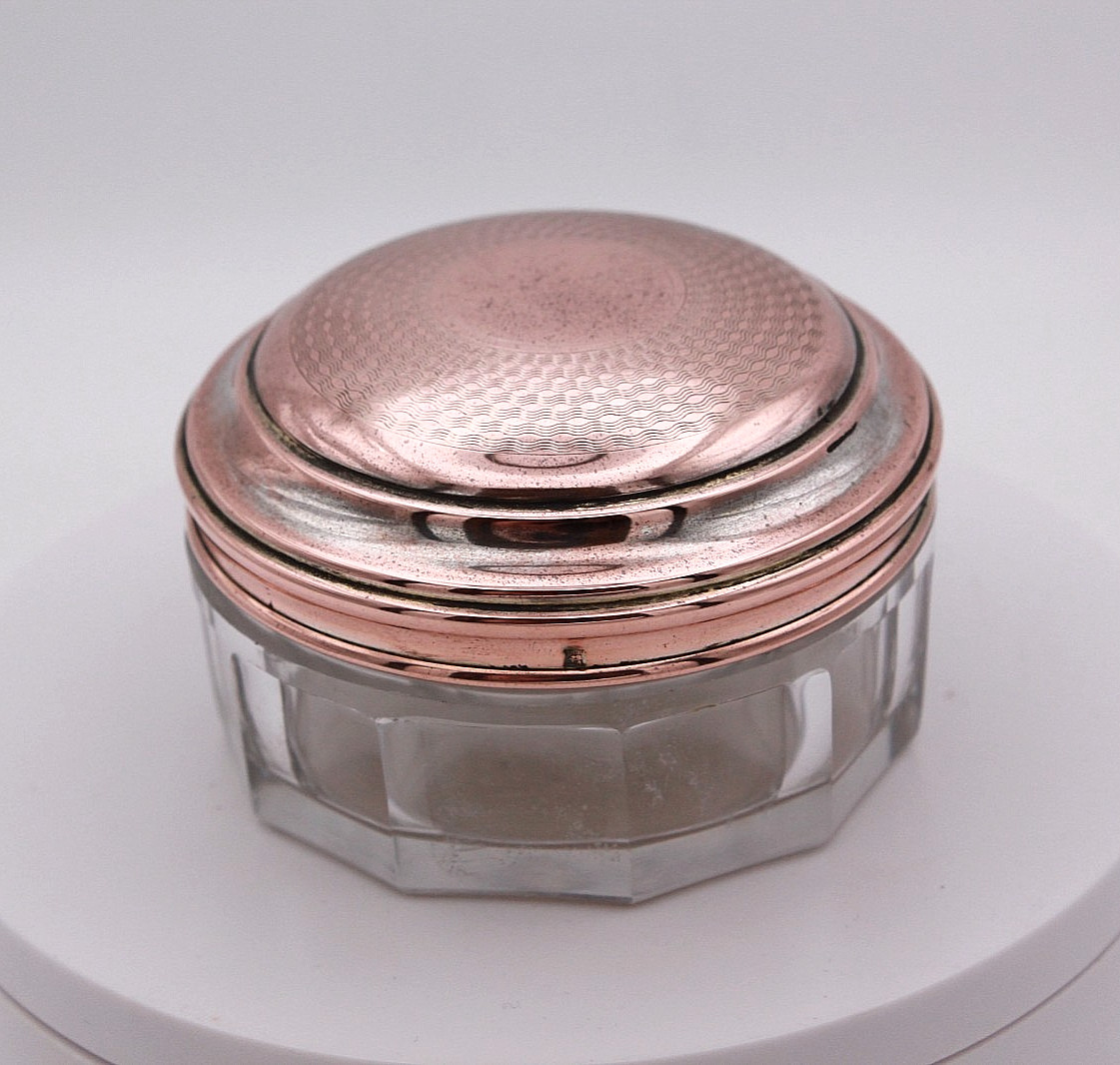 French 19th century travelling jar with lid, makers mark stamped.