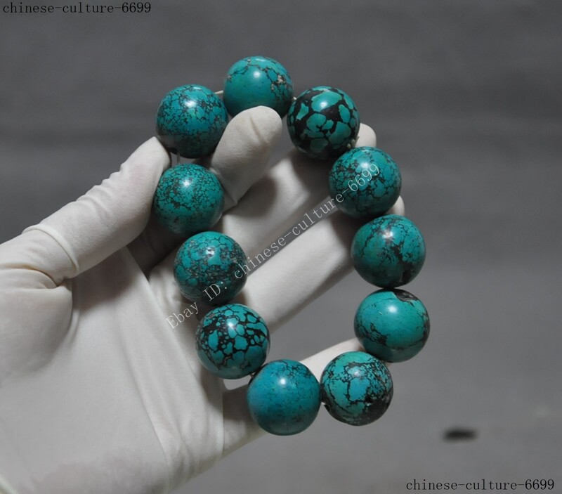 20mm China Hongshan Culture turquoise carving Elastic Stretch Bracelet bracelets