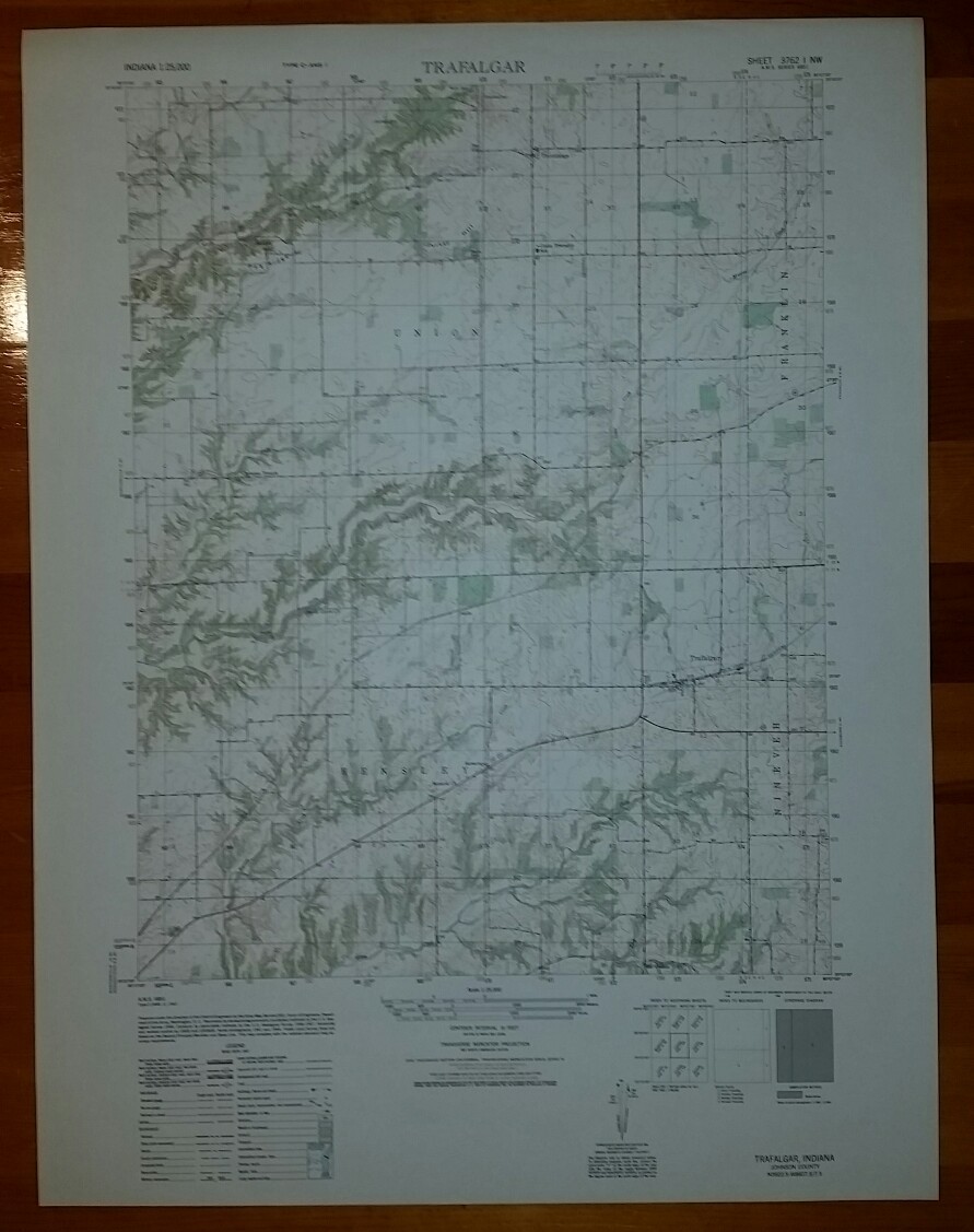 1940’s Army (like USGS) topo map Trafalgar Indiana -Sheet 3762 I NW