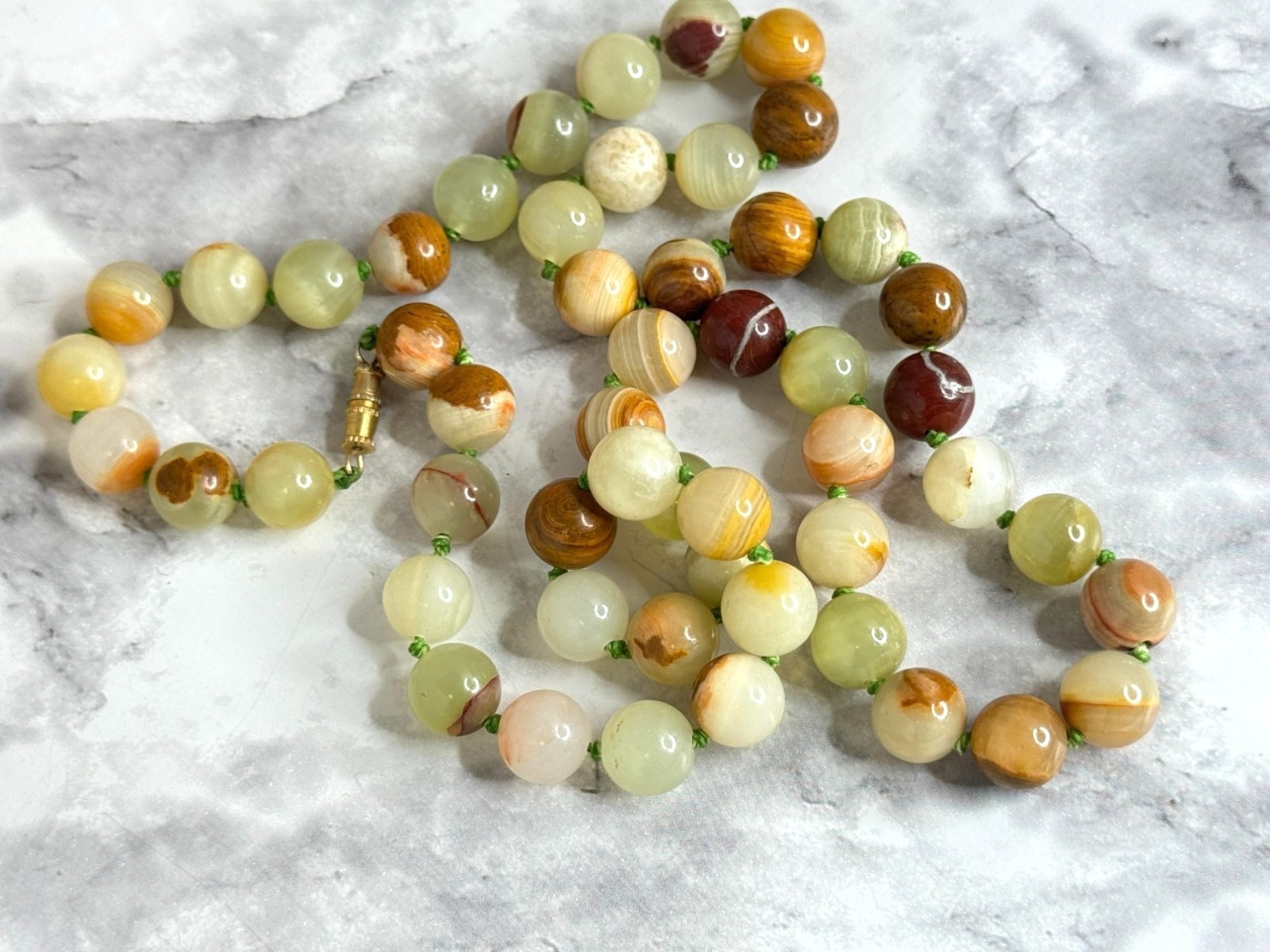 Multi-Colored Round Beaded Necklace Afghanistan Jade Banded Calcite