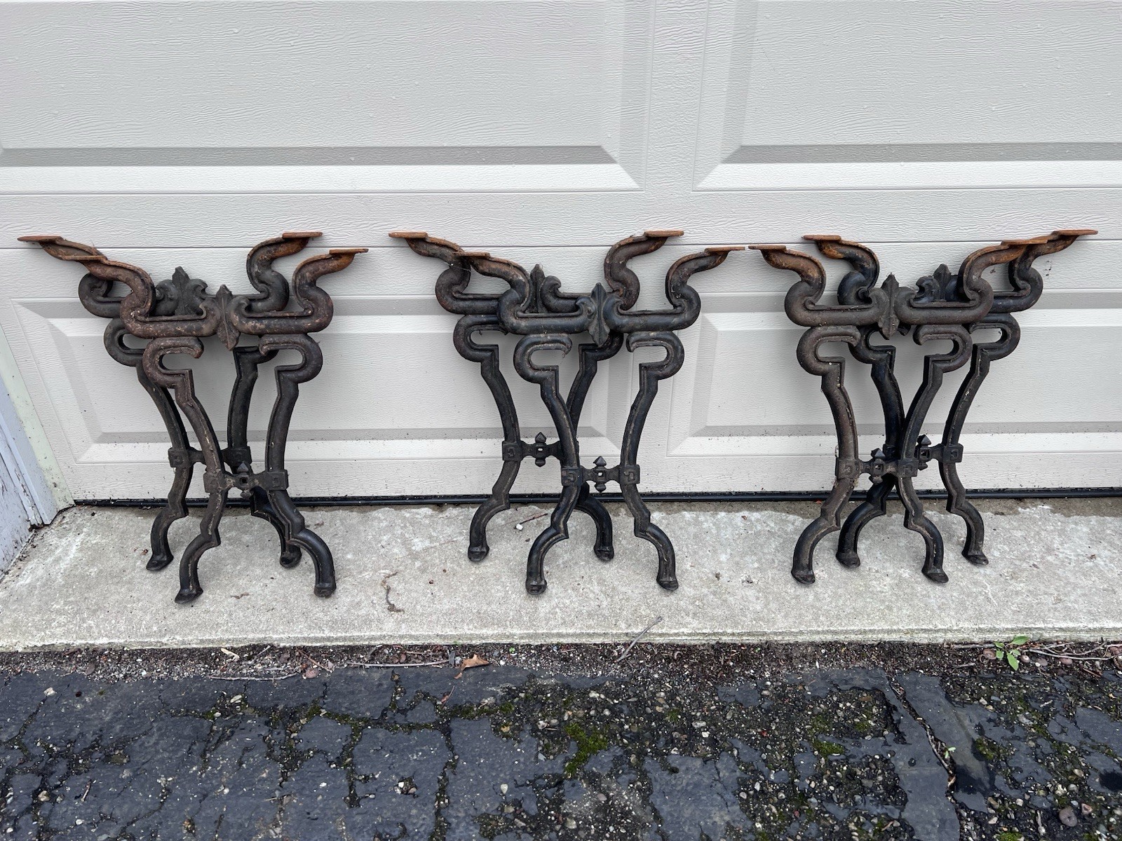 Steampunk Industrial Legs antique Cast Iron Base Plate stove Stand Table Set 2