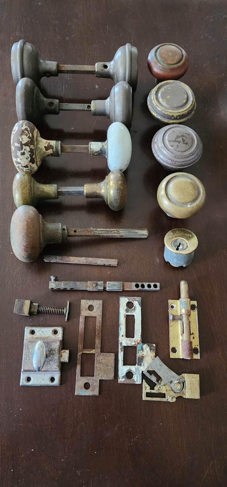 Lot Vintage Door Knobs & Hardware Uncleaned brass porcelain