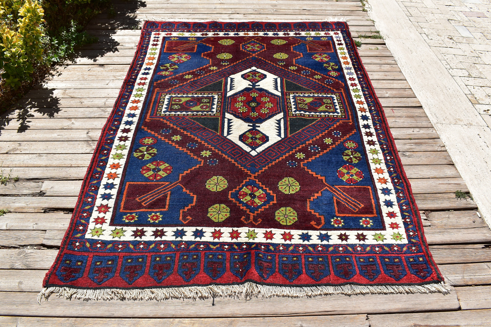 Caucasian Rug 56”x84” Hand Knotted Vintage Primitive Red 4×7 Rug 145x215cm