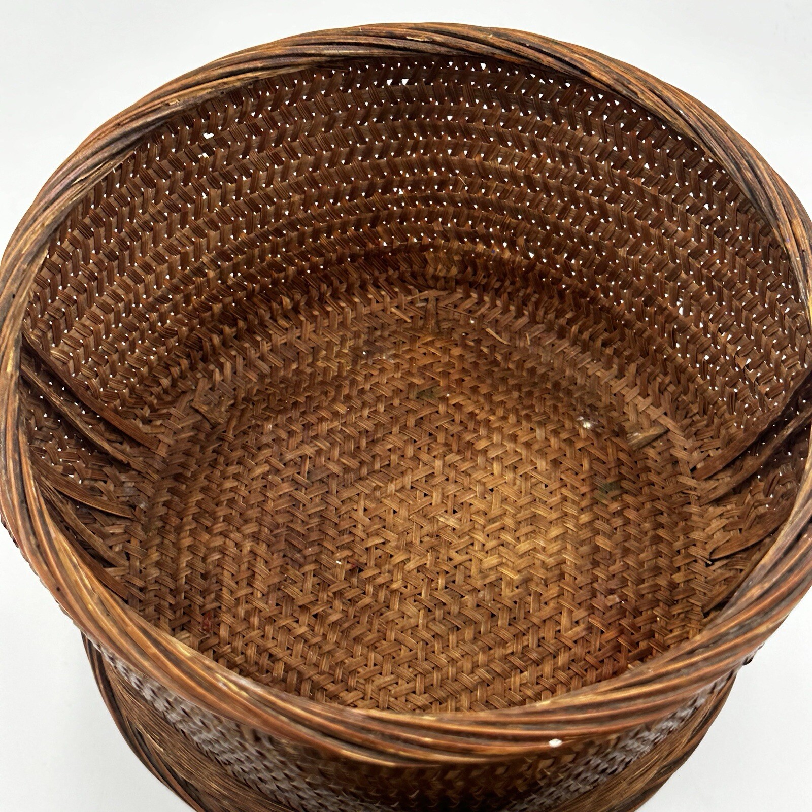 Antique Chinese WEDDING BASKET Woven Bamboo