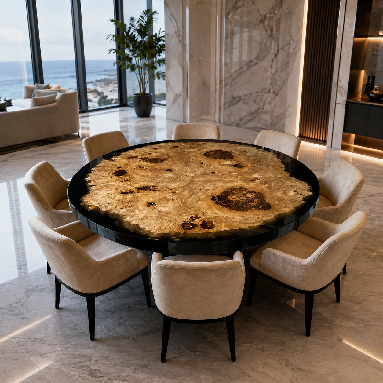 Epoxy Coffee Table | Blue Ocean Live Edge Wood Table | Custom Living Room Furnit