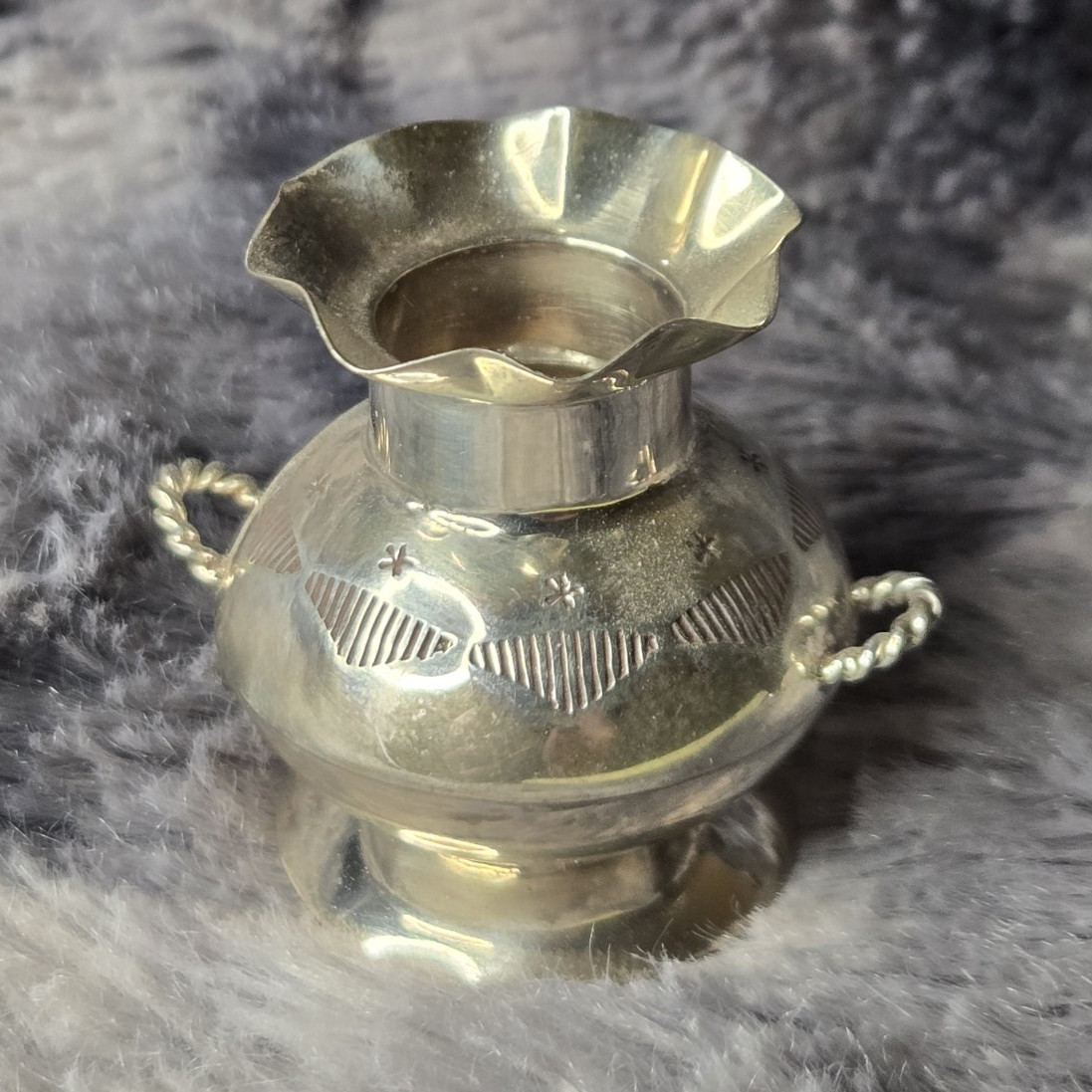 E.M.W. Sterling Silver (.925) Miniature Vase/Urn w/ Side Handles