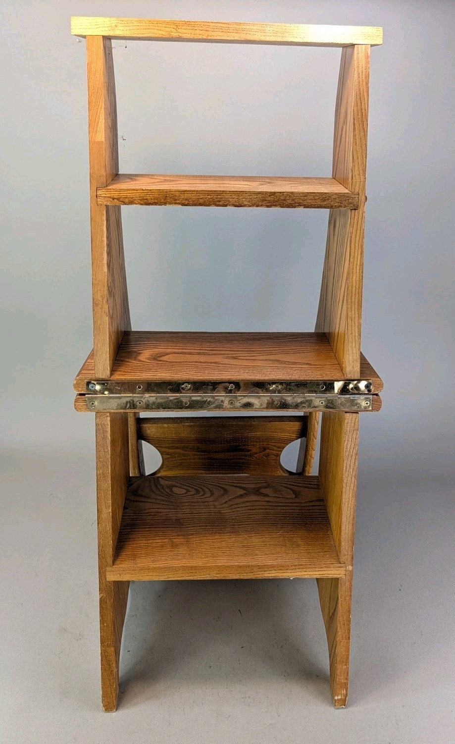 Vintage Wooden Folding Library Convertible Chair Ladder Rustic Step Stool Oak