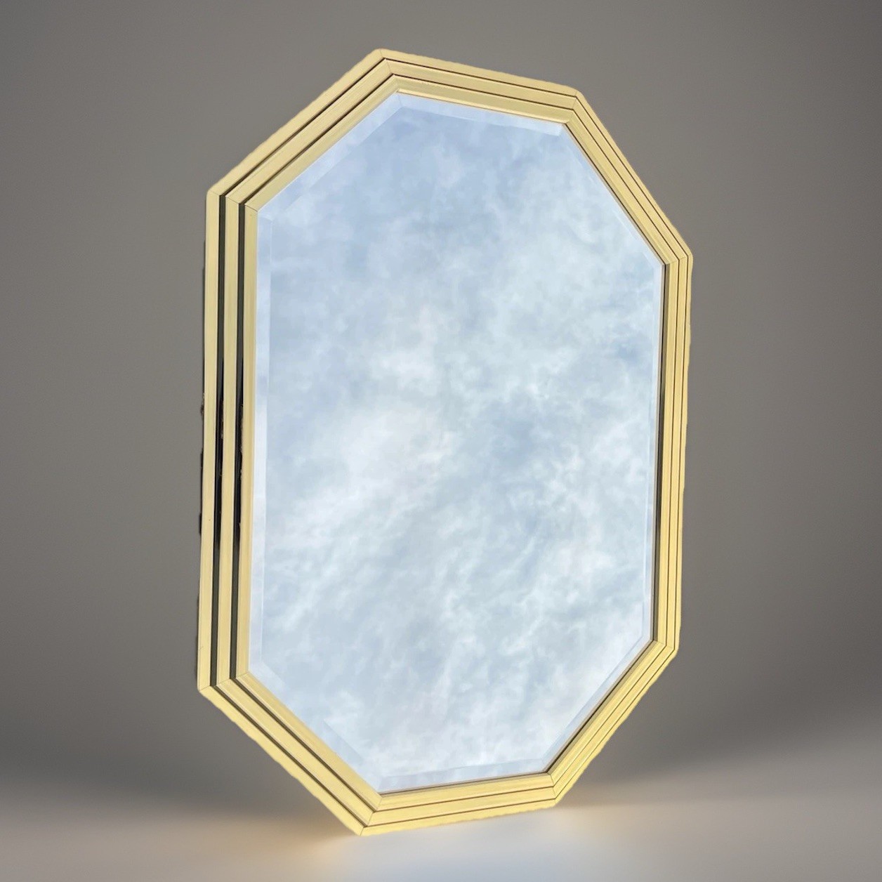 Vintage Octagon Gold Wall Mirror 40×25 Beveled Glass Tiered Frame Hollywood Glam