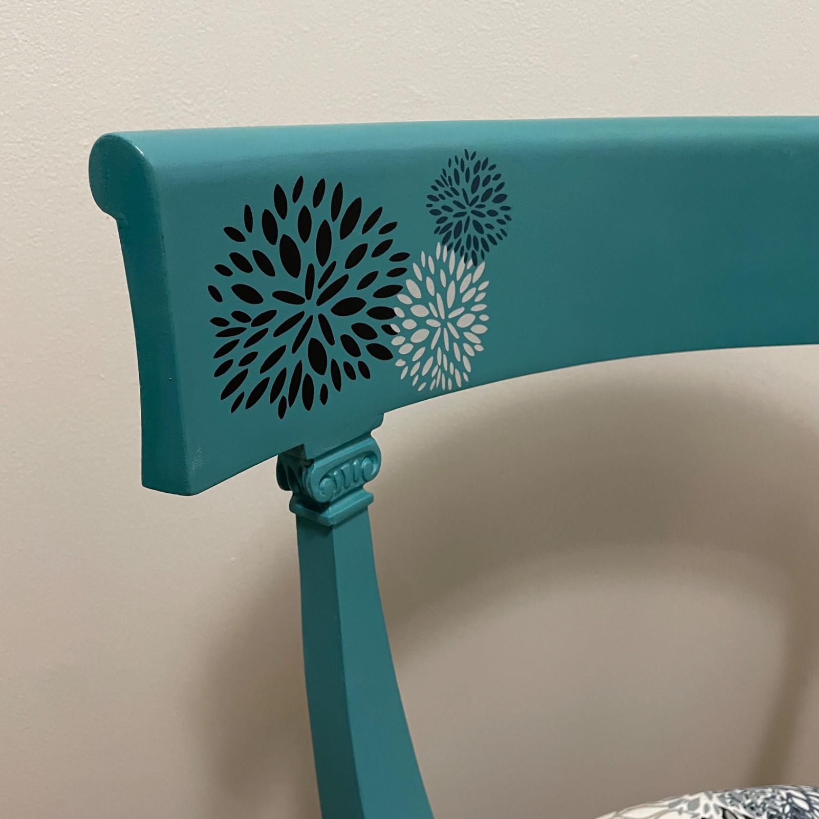 Vintage upcycled teal chair | Hand-painted eclectic floral design | One-of-a-kin