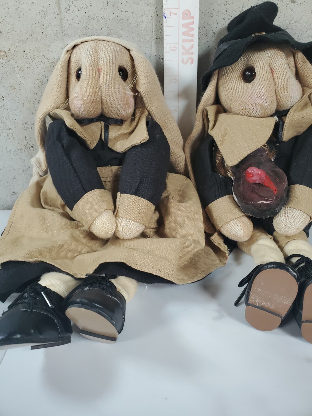 Handmade Primitive Bunny Rabbit Pilgrim Thanksgiving Doll Shelf Farmhouse