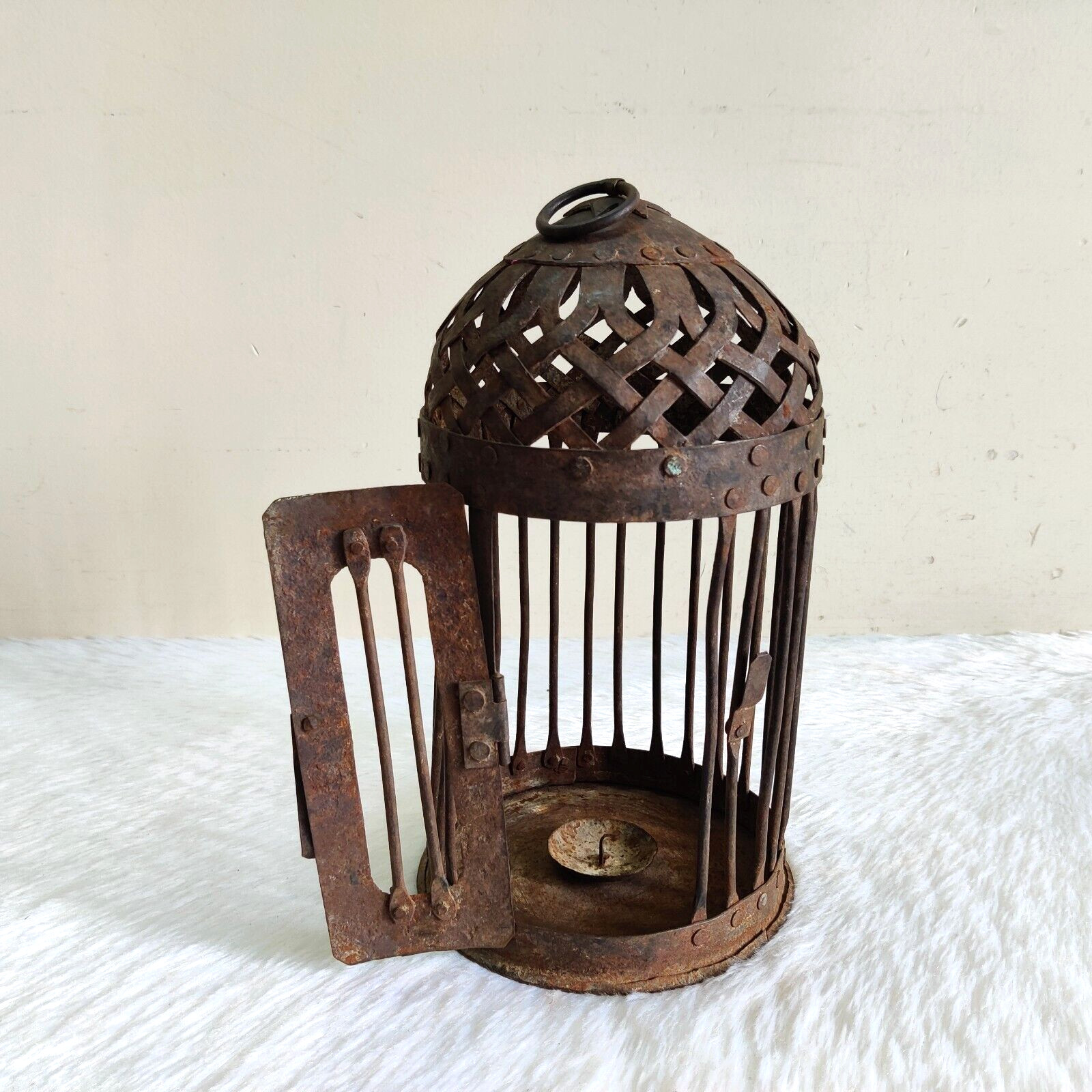 18c Vintage Dome Shaped Handmade Iron Bird Cage Oil Lamp Rare Collectible TN883
