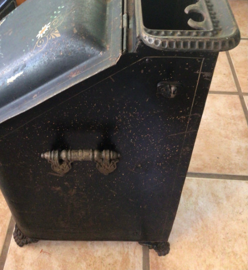 Antique scuttle bin,early american, Sidney Shepard Co. MFD,Buffalo,NY,tole paint