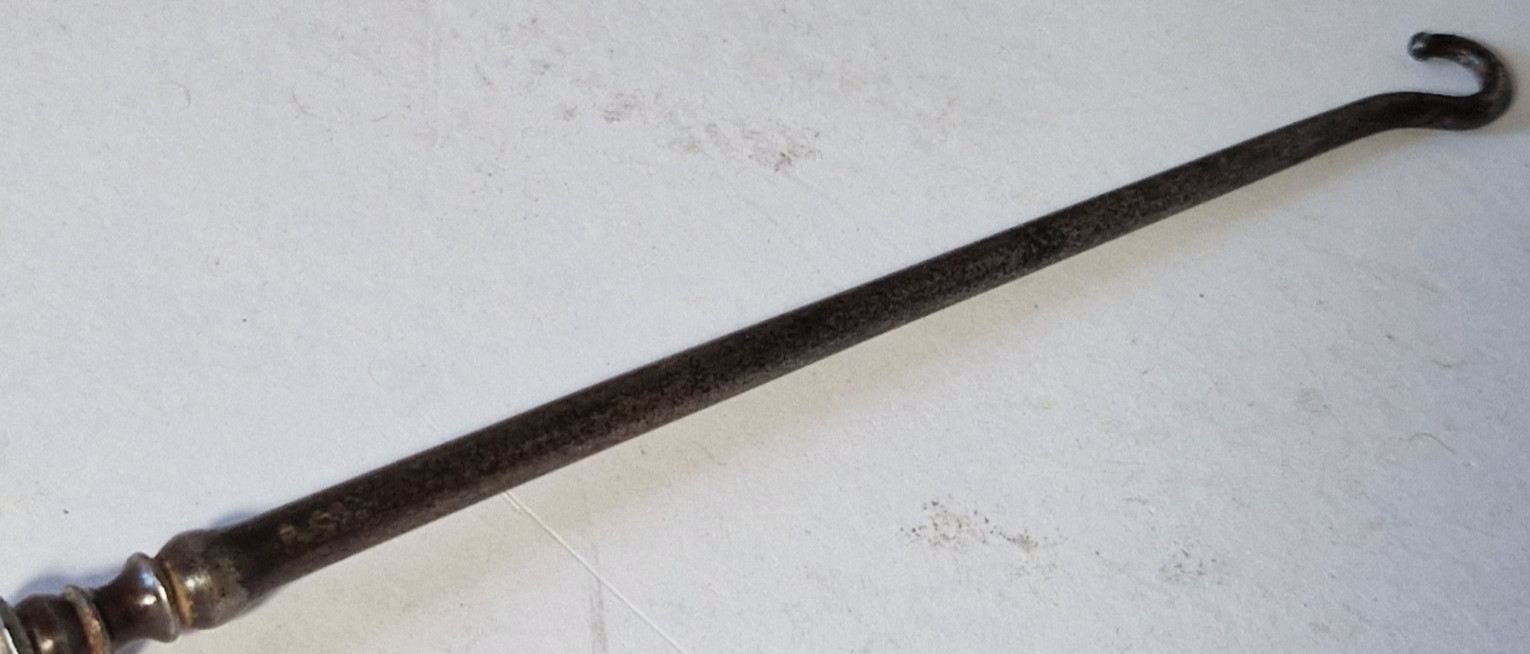 ANTIQUE SILVER BUTTON HOOK HANDLE SPIRAL TWIST BUTTON TOP Adie & Lovekin 1889