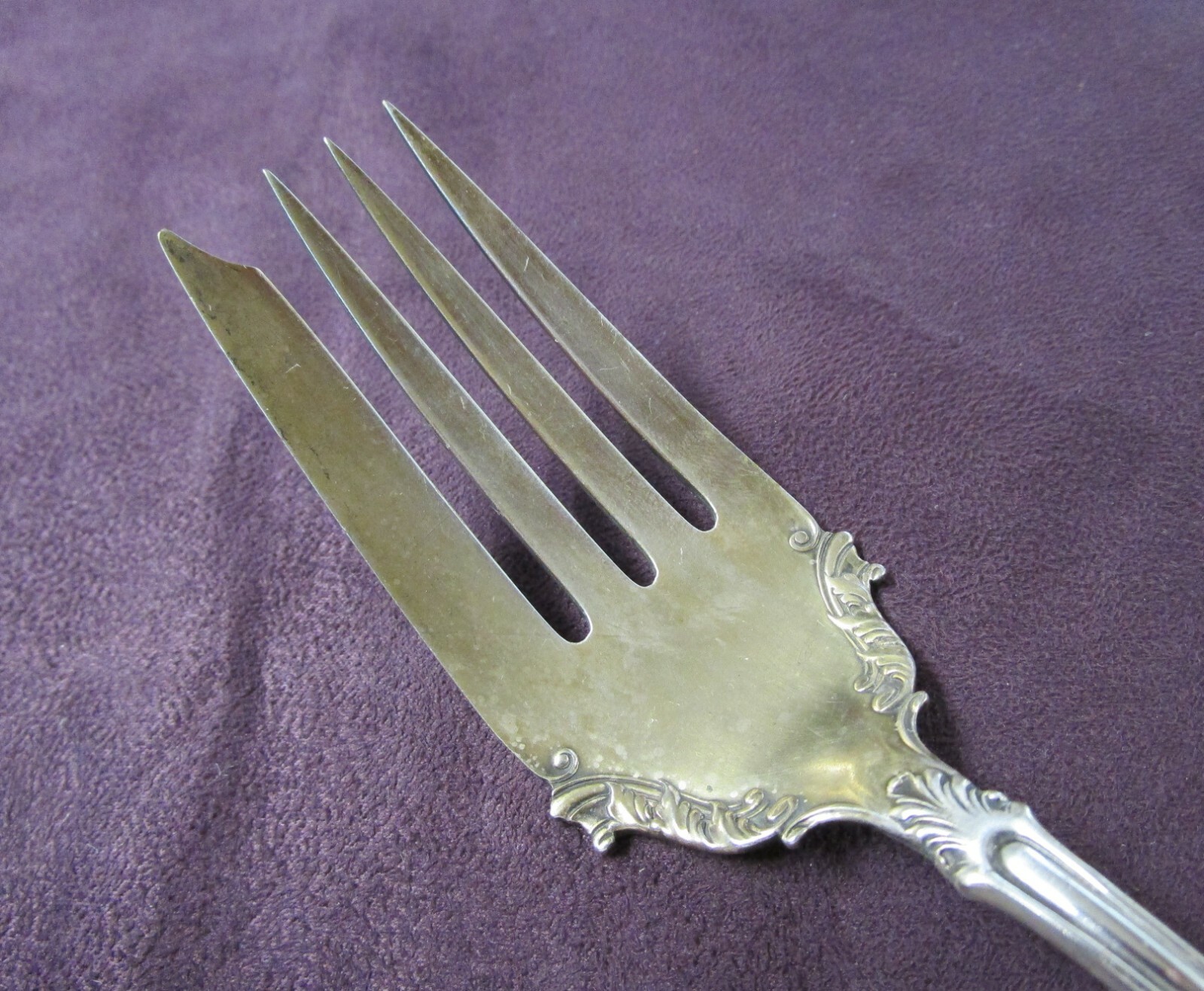 RAPHAEL Cold Meat Serving Fork ROCOCO Silverplate 1896 Gilded Tines No Monogram