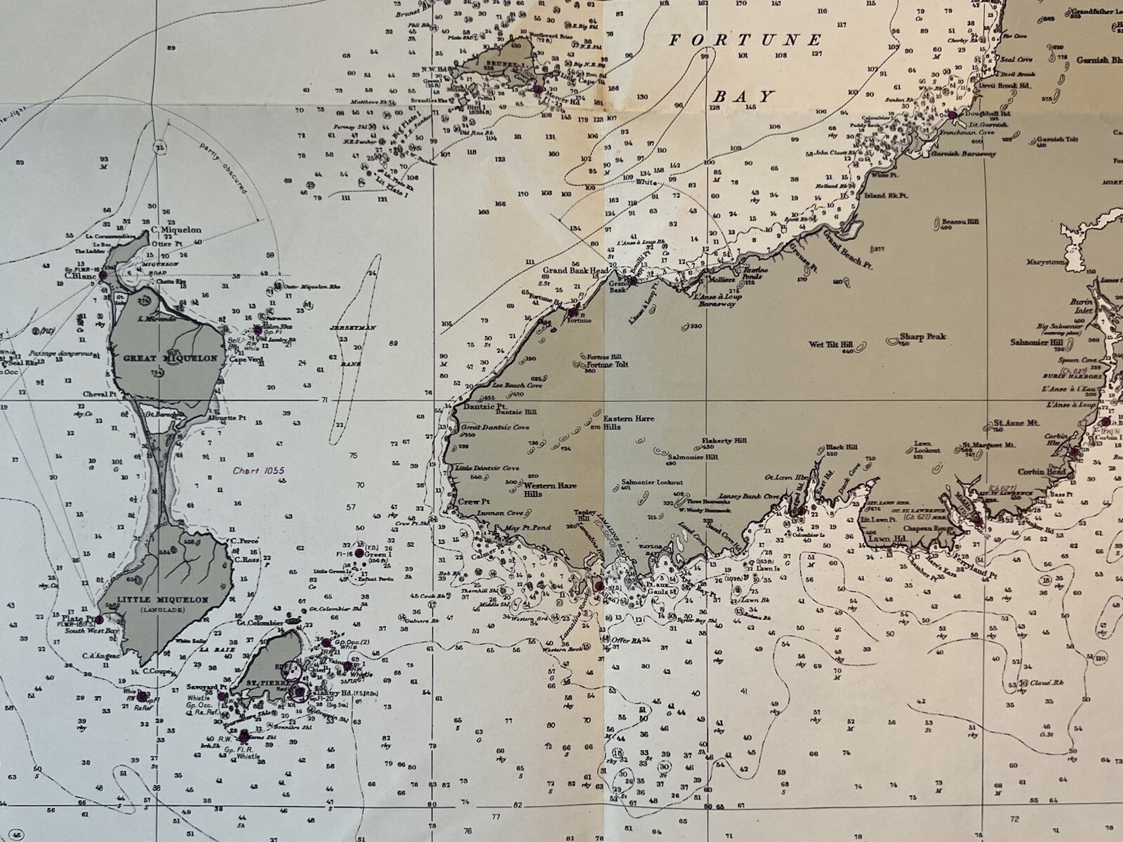 Original 1950s Nautical Chart Map,South Coast Newfoundland,Burgeo Islands,Canada