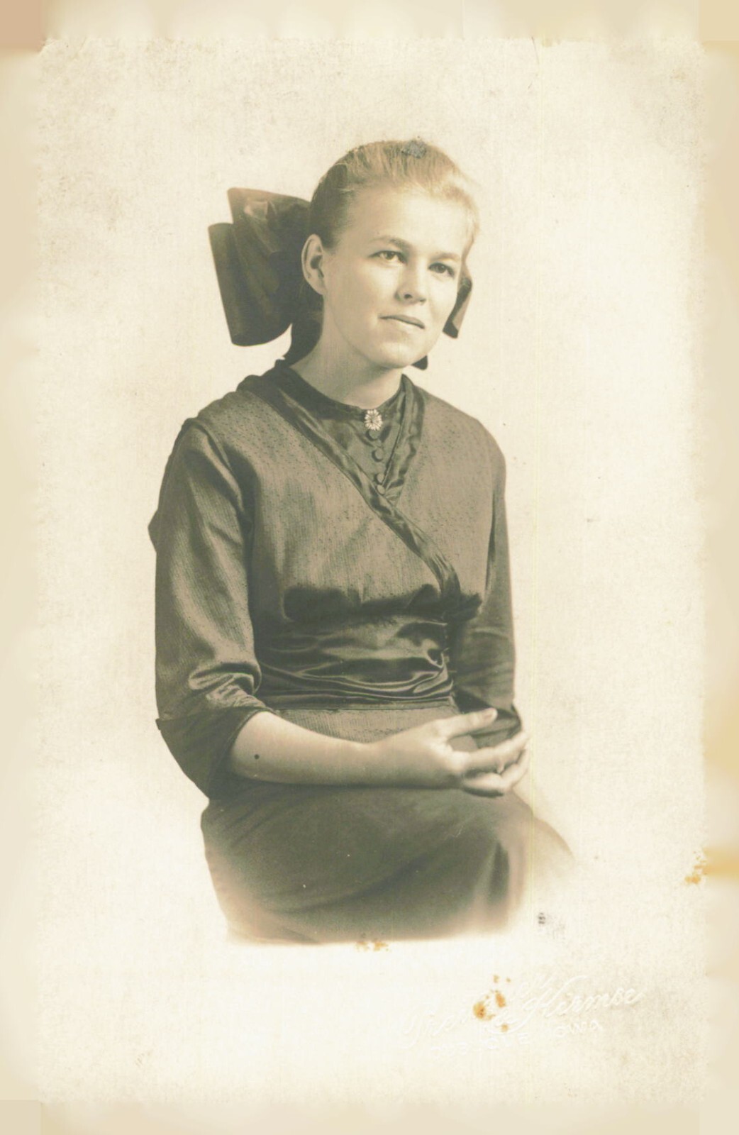 Vintage Victorian Woman with Hair Bow Photograph