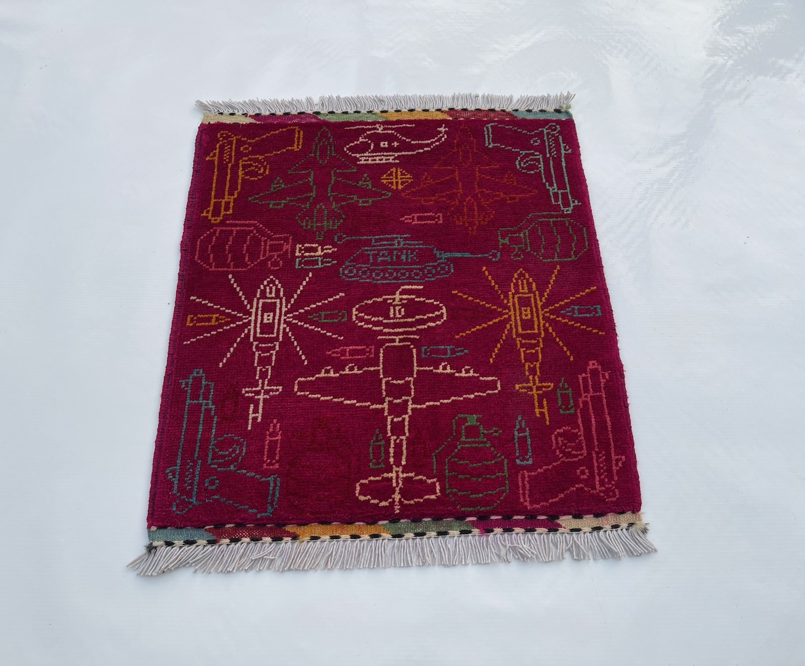 55×50 Cm war rug Mini War Rug Turkmen Weave Tribal Rug Pictorial Rug Wool #646
