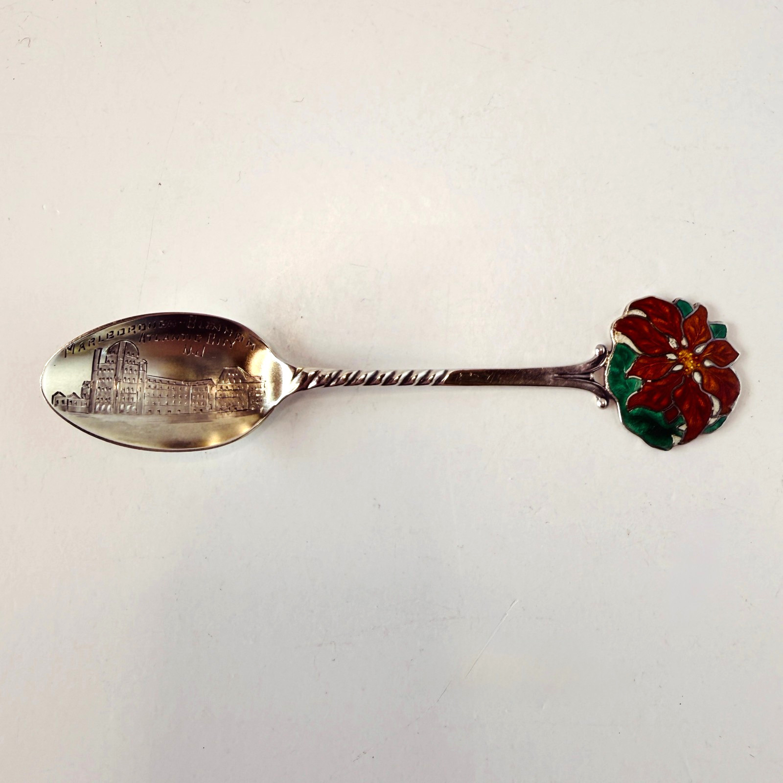 💠 Sterling Atlantic City Marlborough Blenheim Spoon Enamel Poinsettia 4.6”