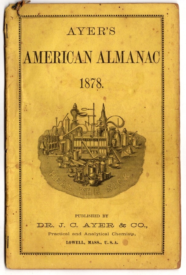 Antique Ayer’s American Almanac, 1878, Zodiac, Ayer’s Patent Medicines