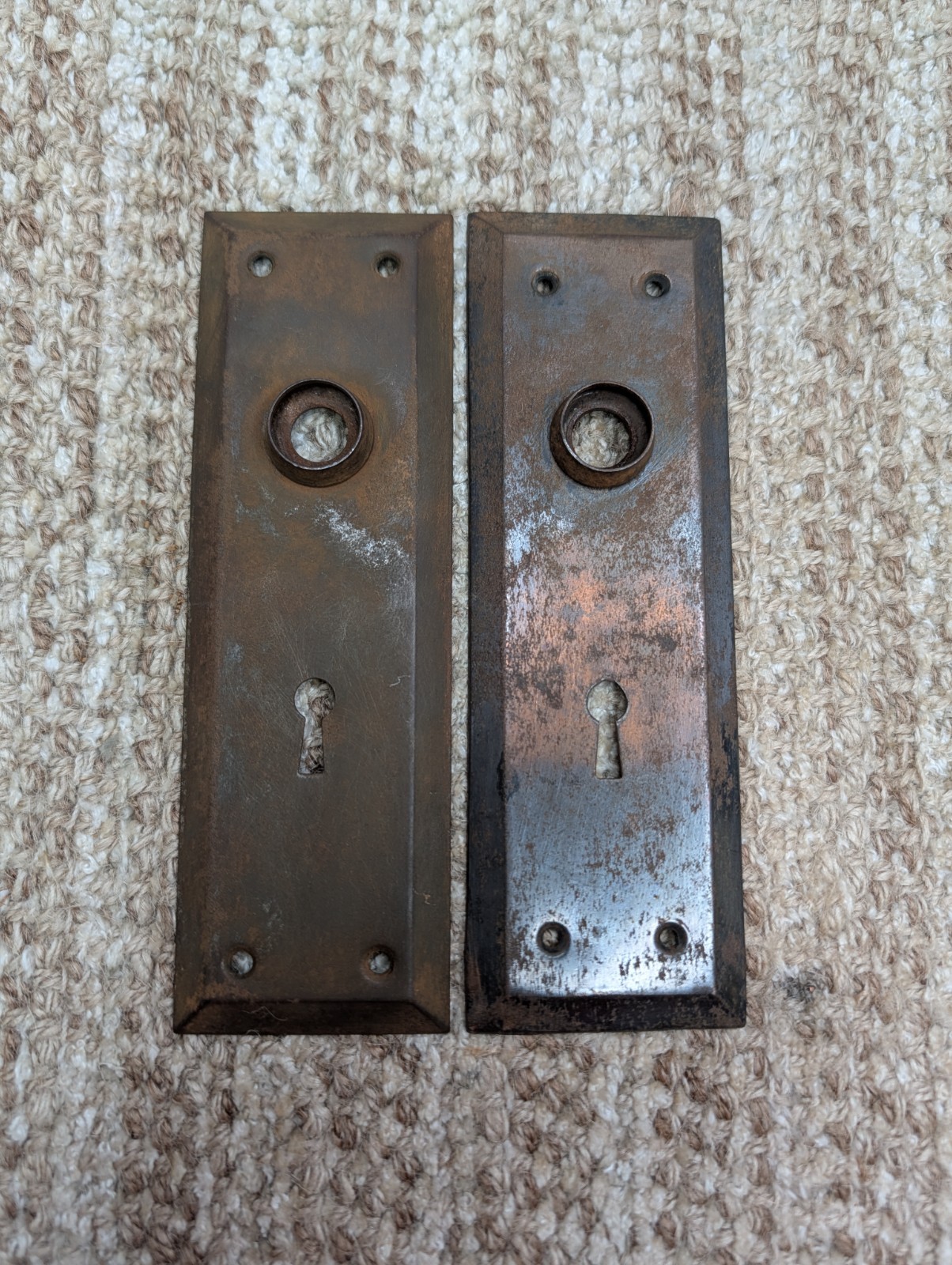 Pair 2 3/16″ x 7 1/8″ Antique Stamped Steel Door Knob Plates