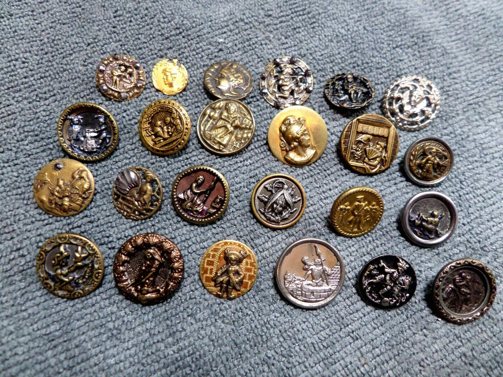 24 Vintage Antique Metal Picture Buttons PEOPLE