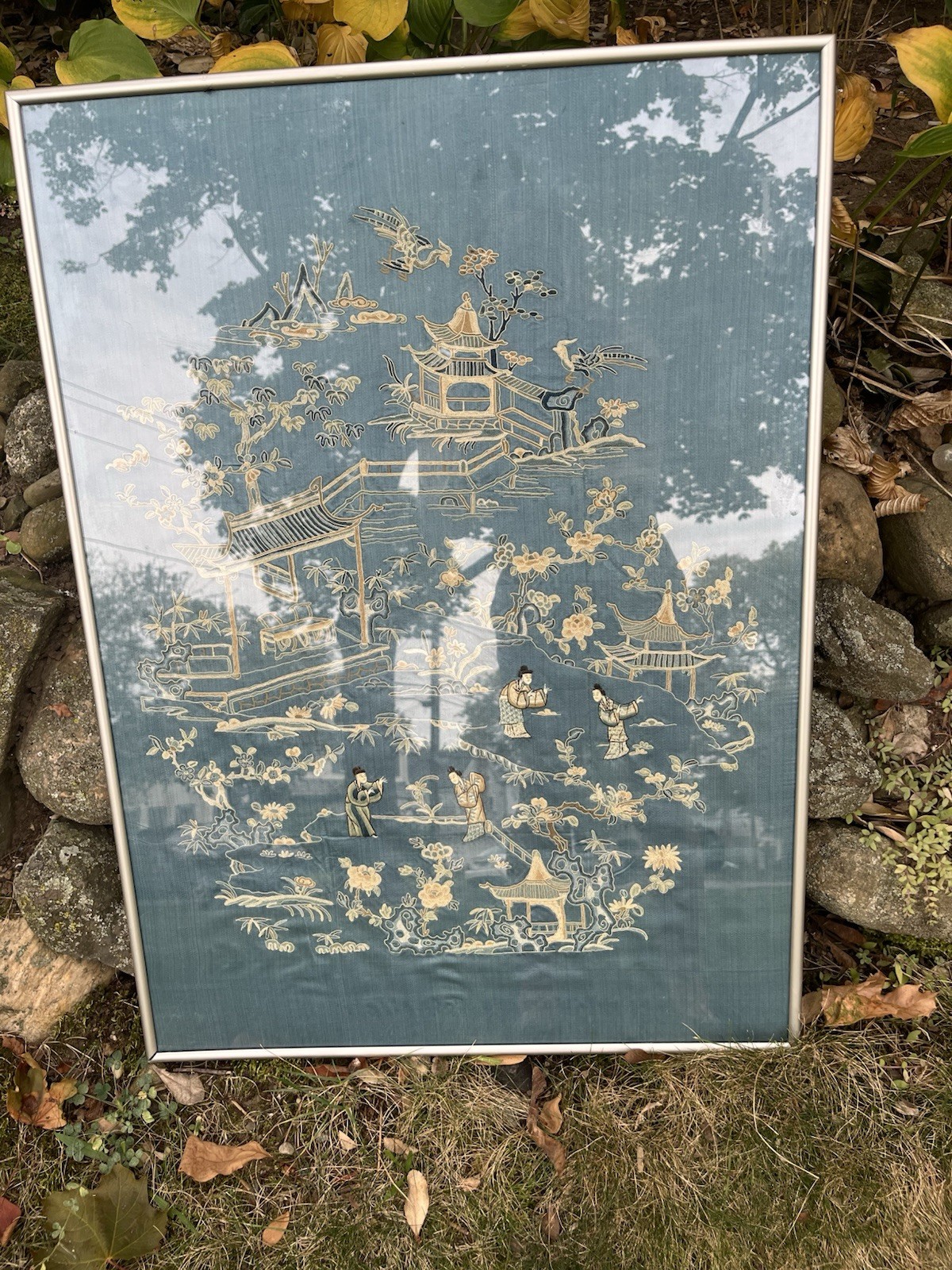 Very Finely Embroidered Antique Chinese Embroidered 27.5in X20in