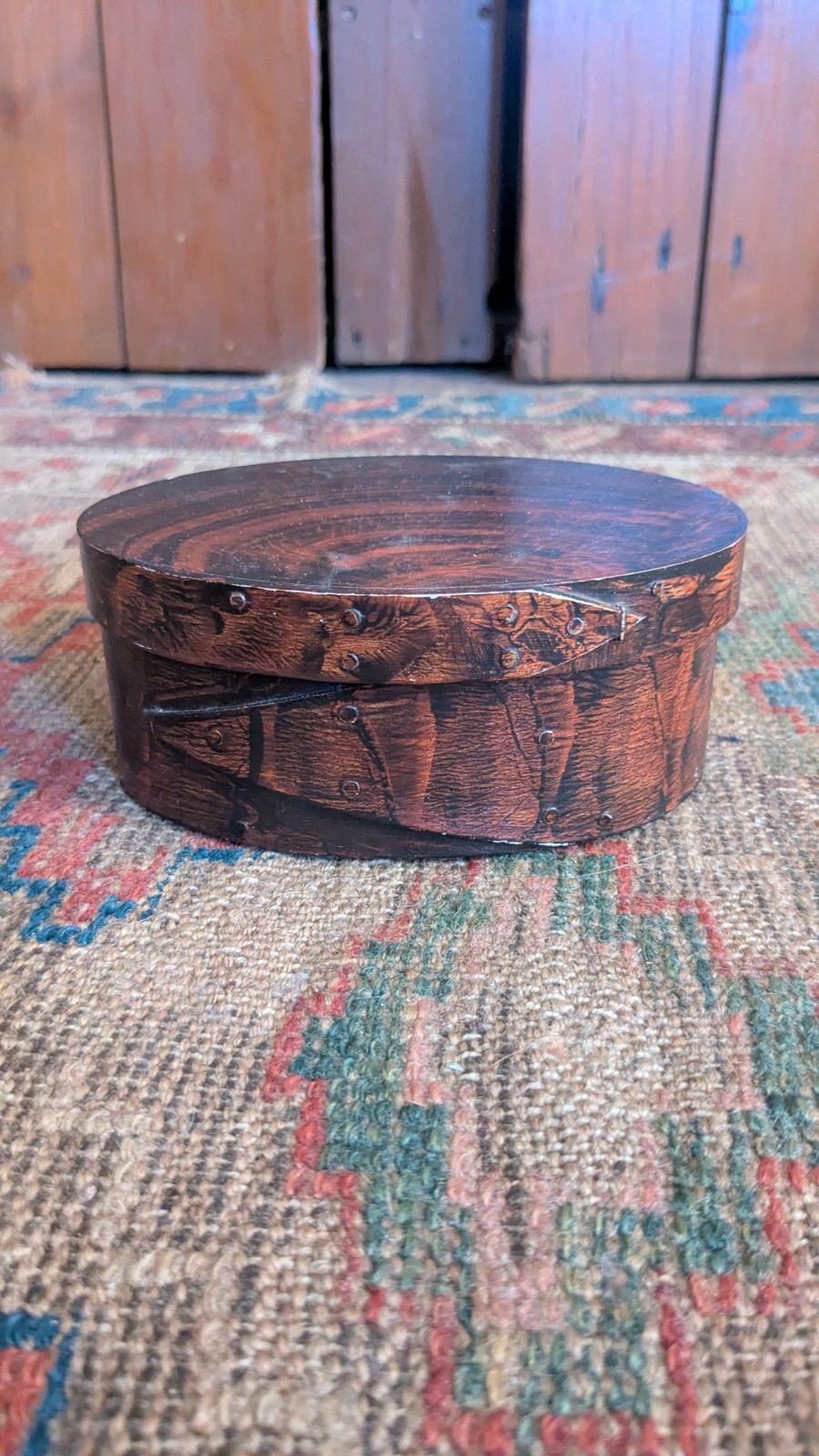Early Style Handmade Wood Oval Grain Paint Pantry Box 5.25″ CJ Hopf Salem Mass