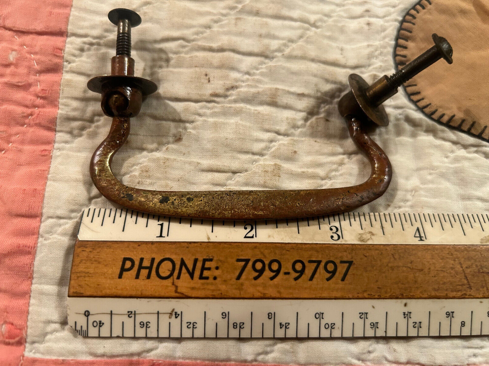 Pair Antique Brass Drawer Pulls, 3″ Mount, Lightly Cleaned, Free S/H