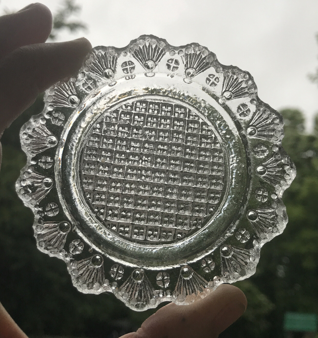 Rare Antique Sandwich Glass Diamond Check Cup Plate LR 55 Variation c. 1828