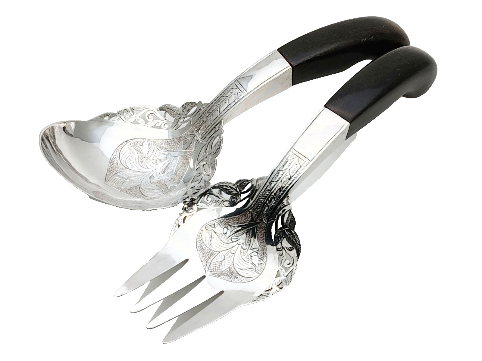 188g Silver Salad Servers – Vintage – Pair of – Malay / Malaysian