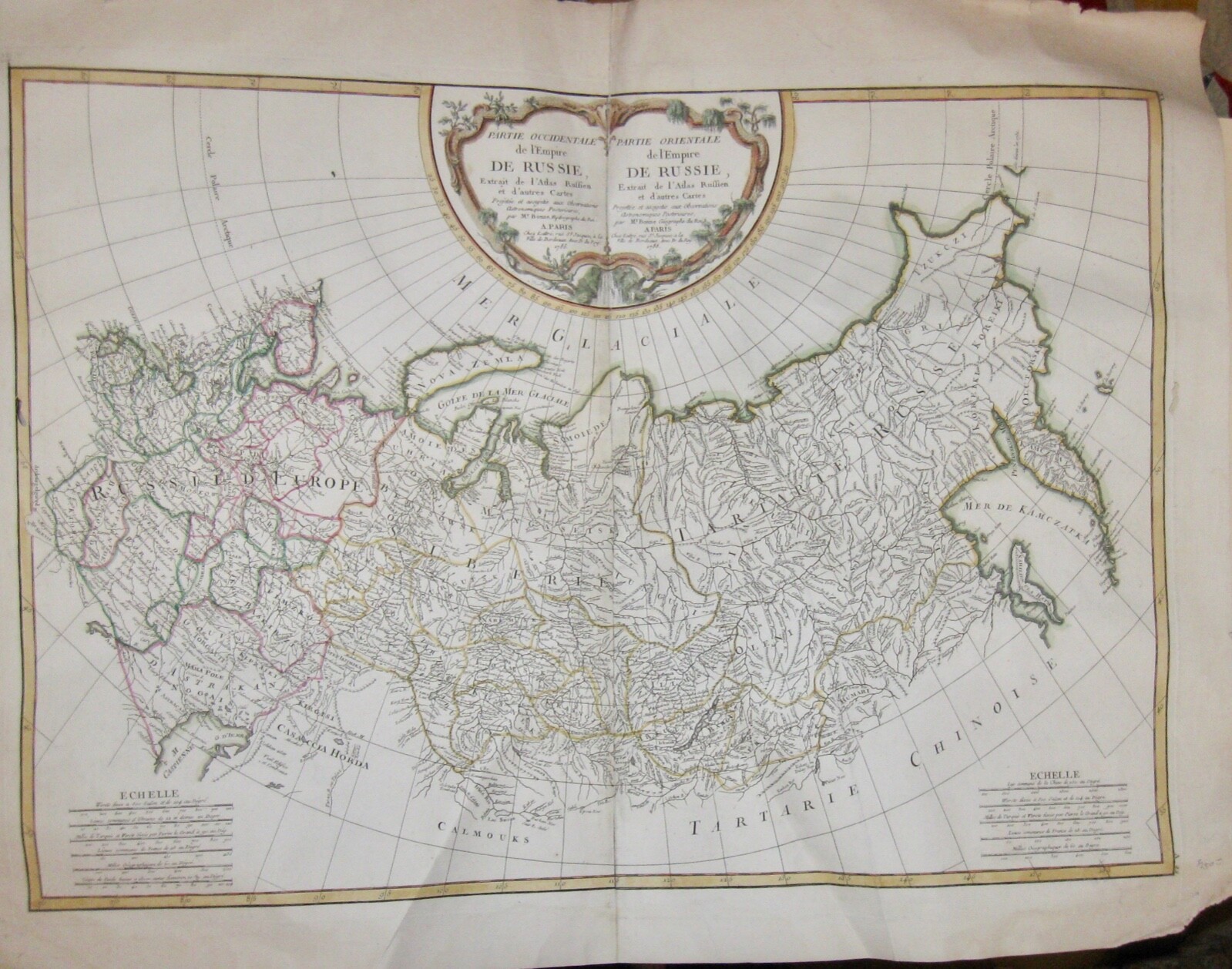 1785 Rigobert Bonne MAP OF RUSSIA Lovely Color & Detail KAMCHATKA SIBERIA