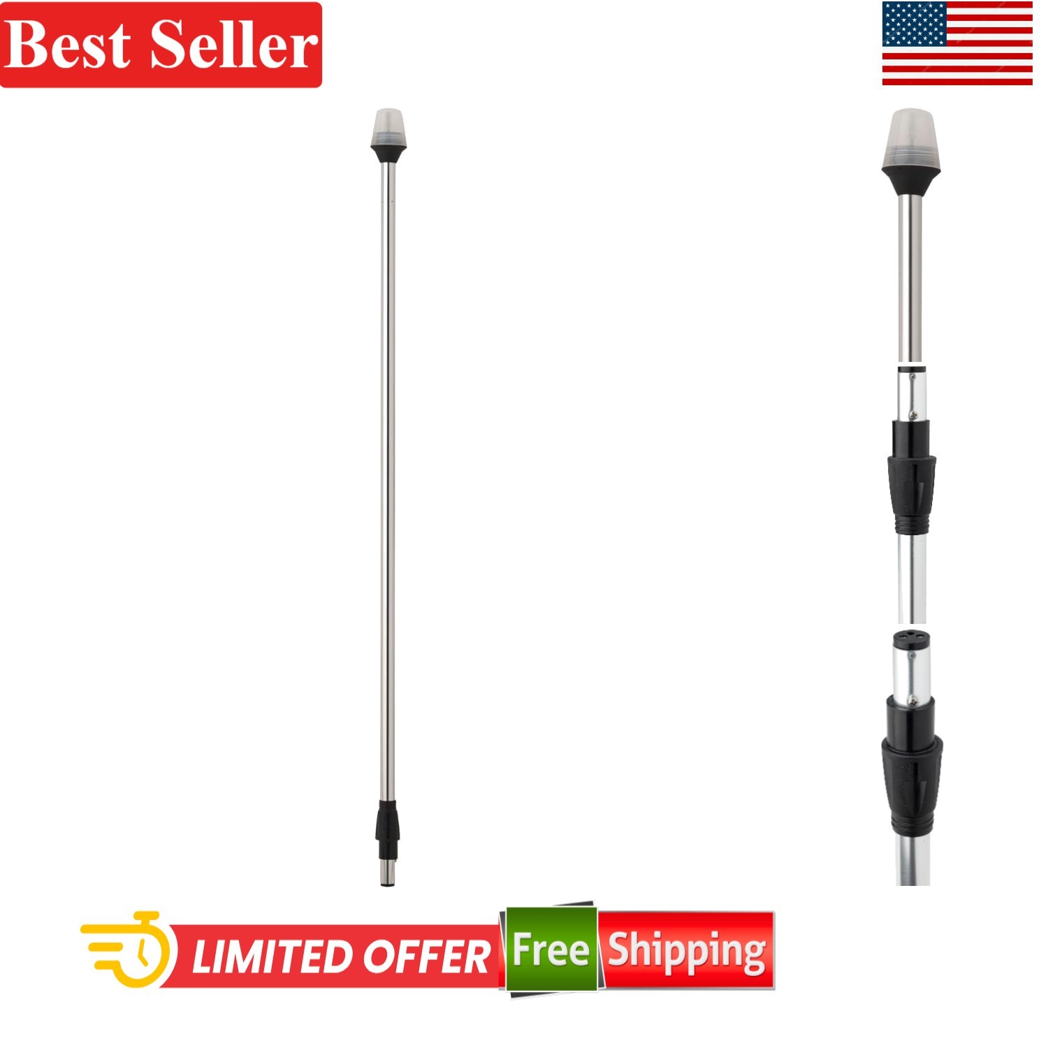 Boat Navigation Light 36-inch Frosted Globe Incandescent 12V 9W Bulb Included