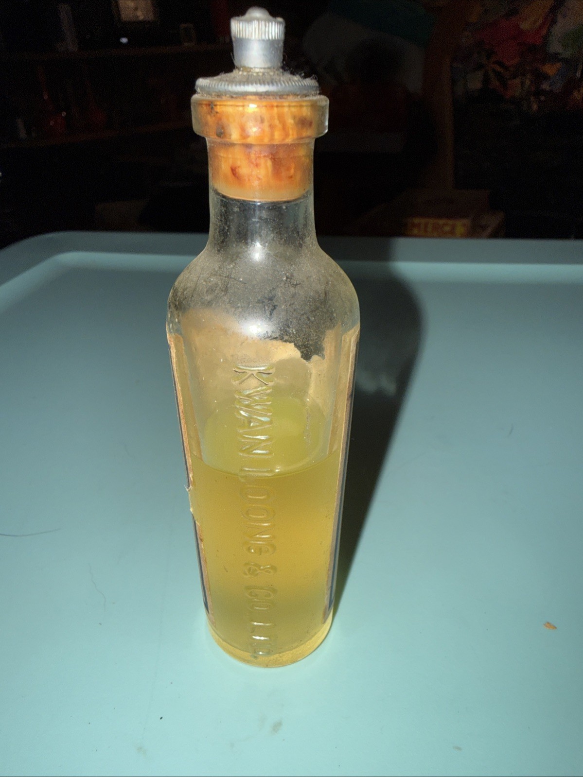 Vintage Hong Kong Medical Glass Bottle Decorative Lid Kwan Loong Oils Regal Oils