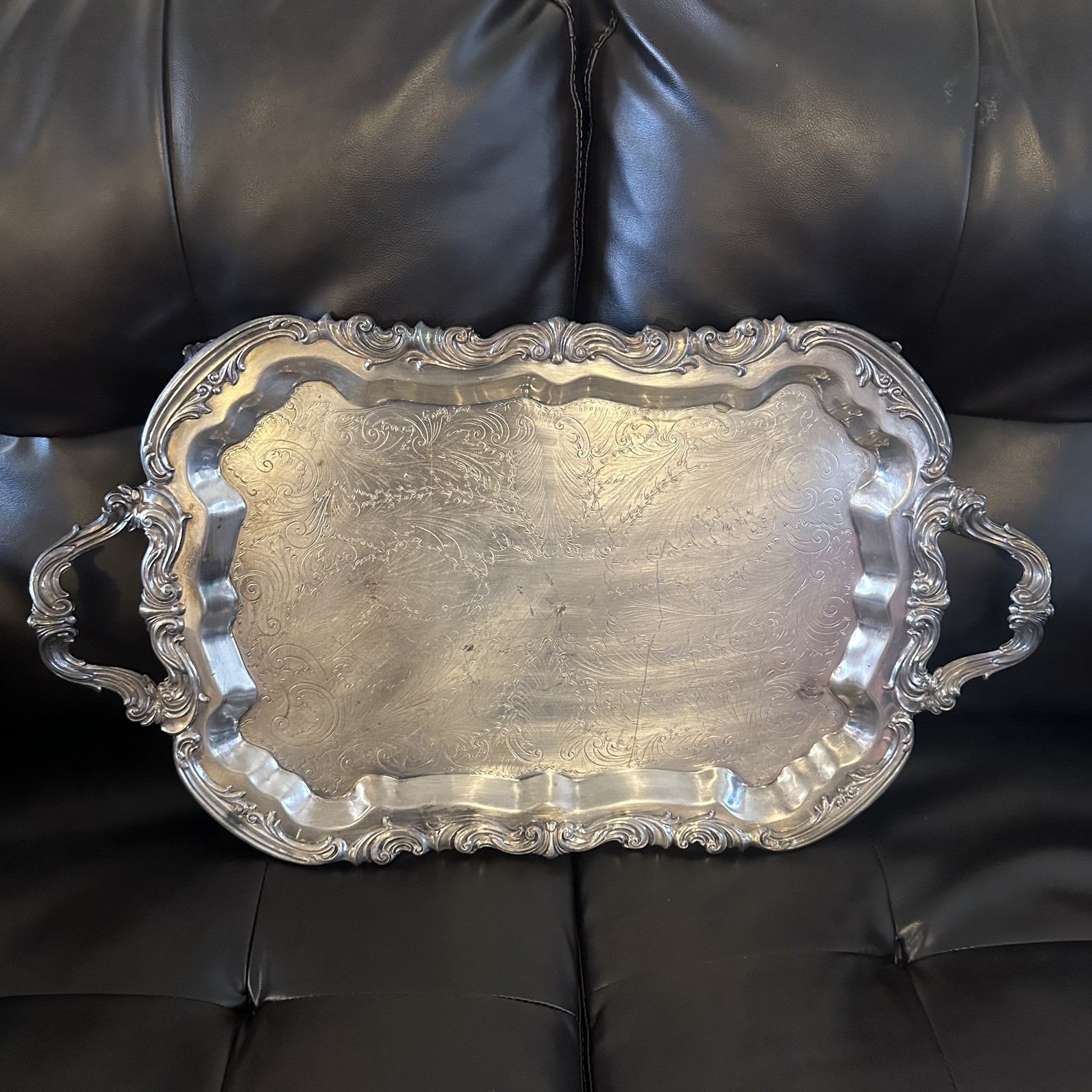 F.B. ROGERS SILVER Co. TRADEMARK 1883 SILVER PLATED FOOTED TRAY 25 by 14.5 In
