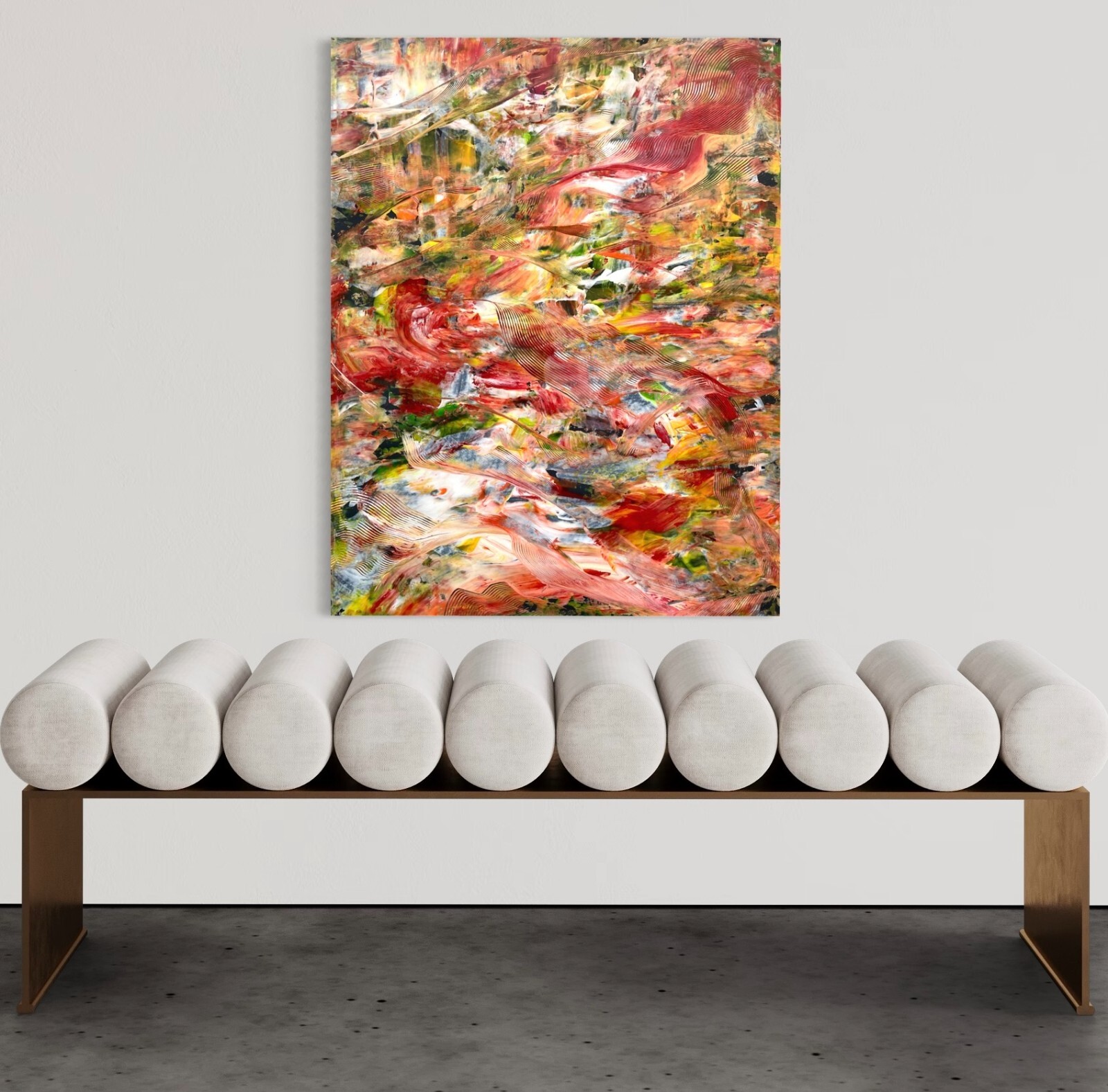 rainbow red white black neon green yellow red autumn textured original painting