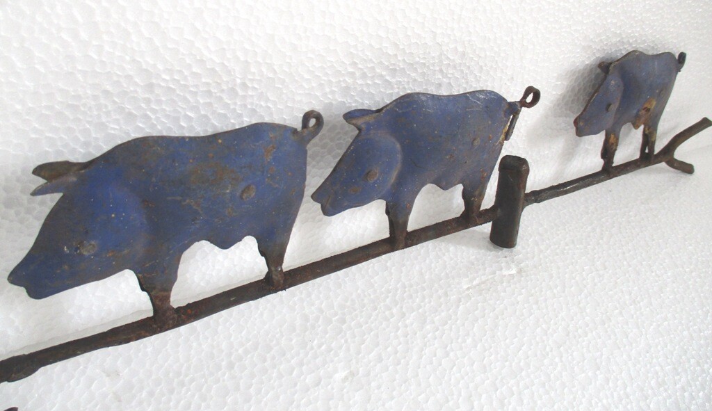 THREE PIGS WEATHER VANE EMBOSSED , PAINTED BLUE