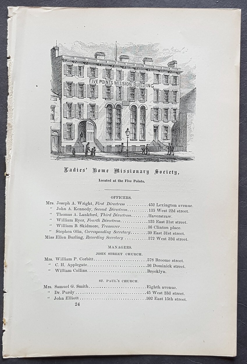 1869 Valentine Antique Print Ladies Home Missionary, 5 Points, New York City
