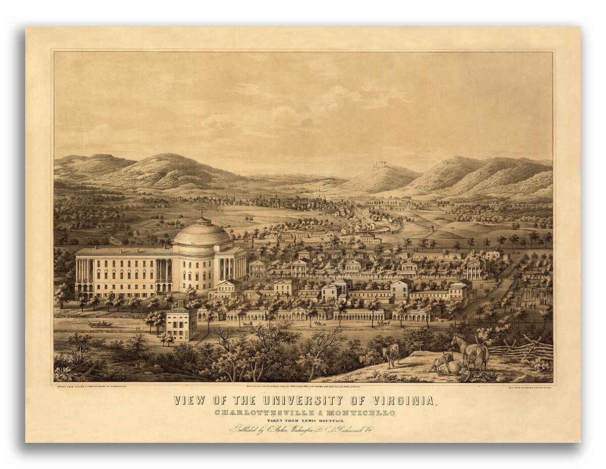1856 University of Virginia Vintage Old Panoramic City Map – 18×24