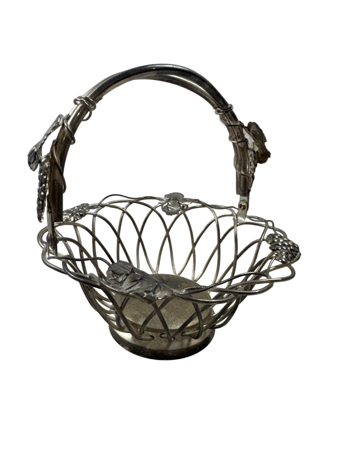 Godinger Vintage Silver Plated Wire Basket Grape Leaf Decorative Display Bowl Sm