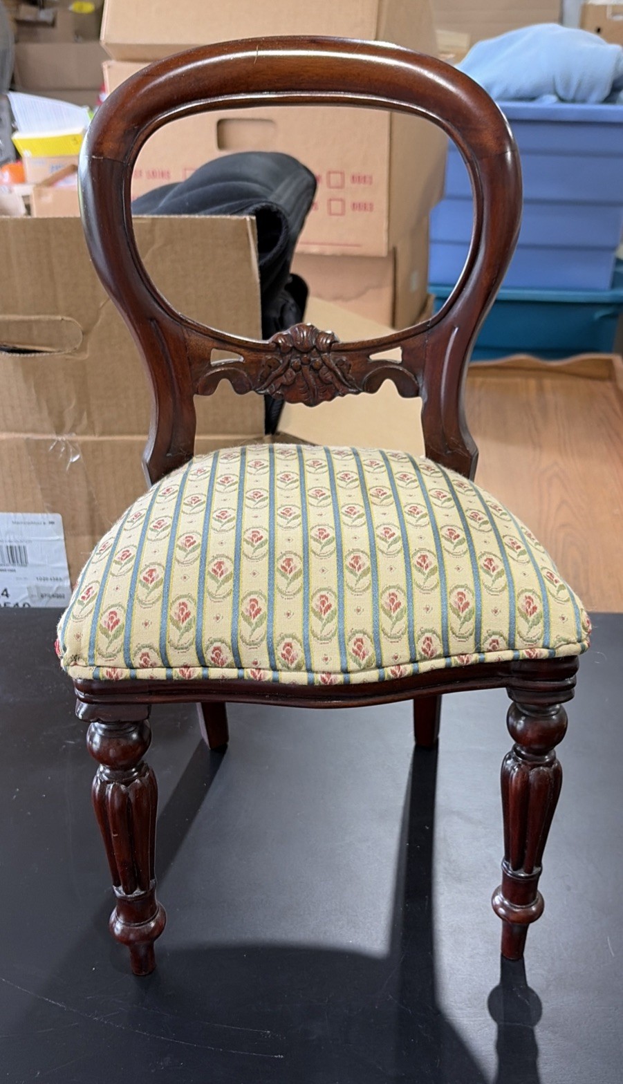 Antique Victorian Child’s Chair Carved Wood Floral Upholstery 18″ Miniature